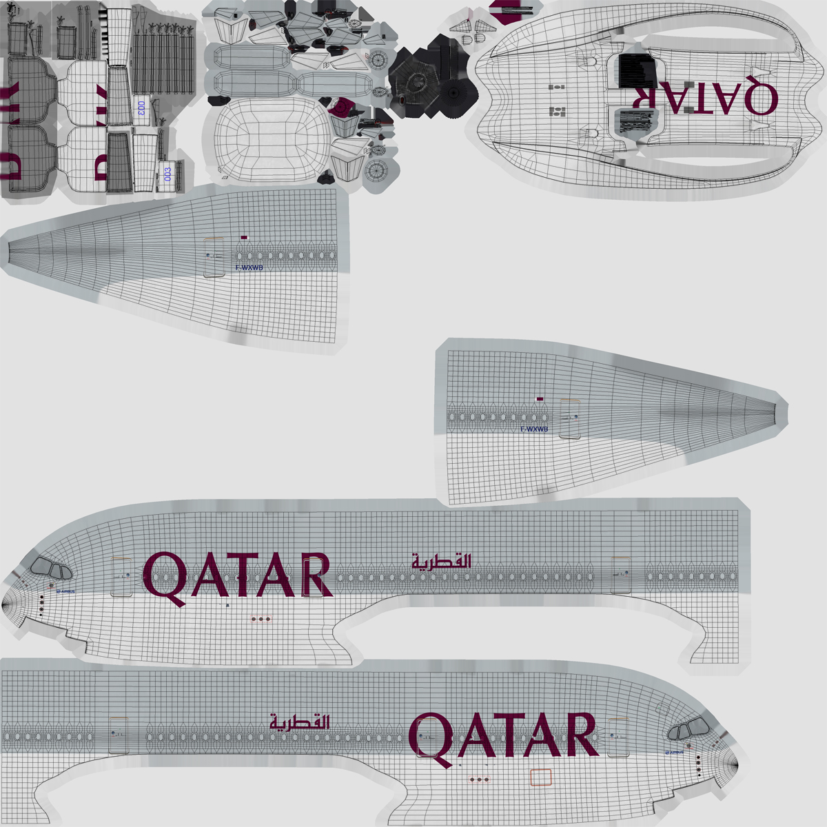 3D Airbus A350 900 Qatar Rigged model