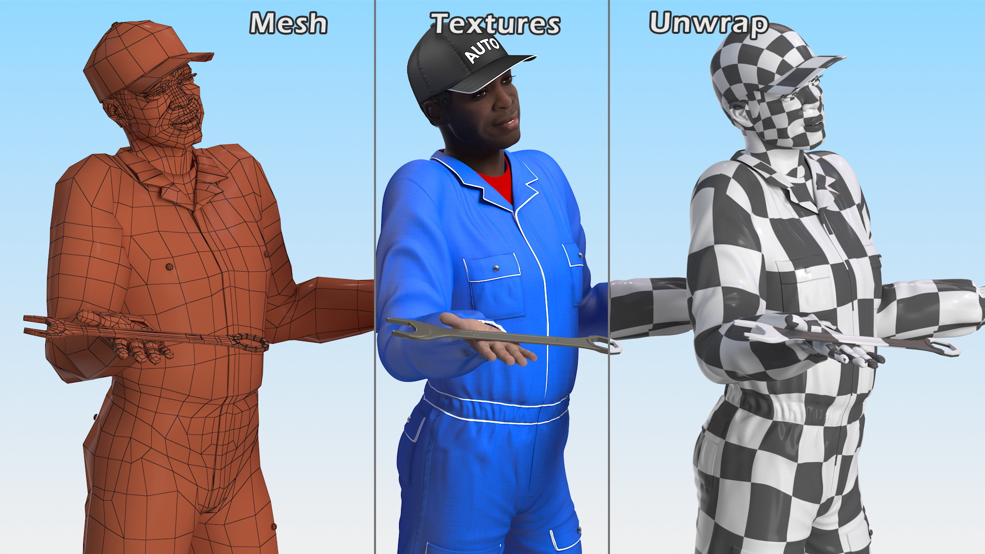 Dark Skin Black Auto Mechanic 3D model