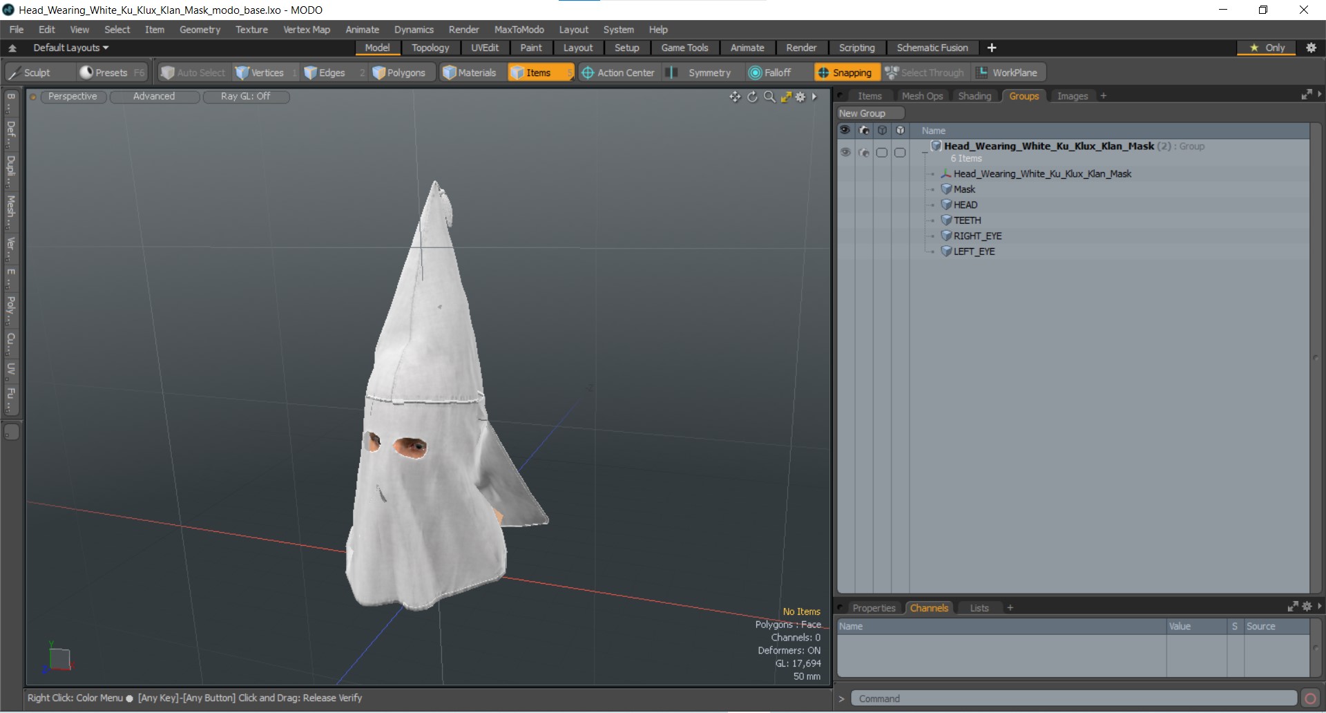 3D Head Wearing White Ku Klux Klan Mask