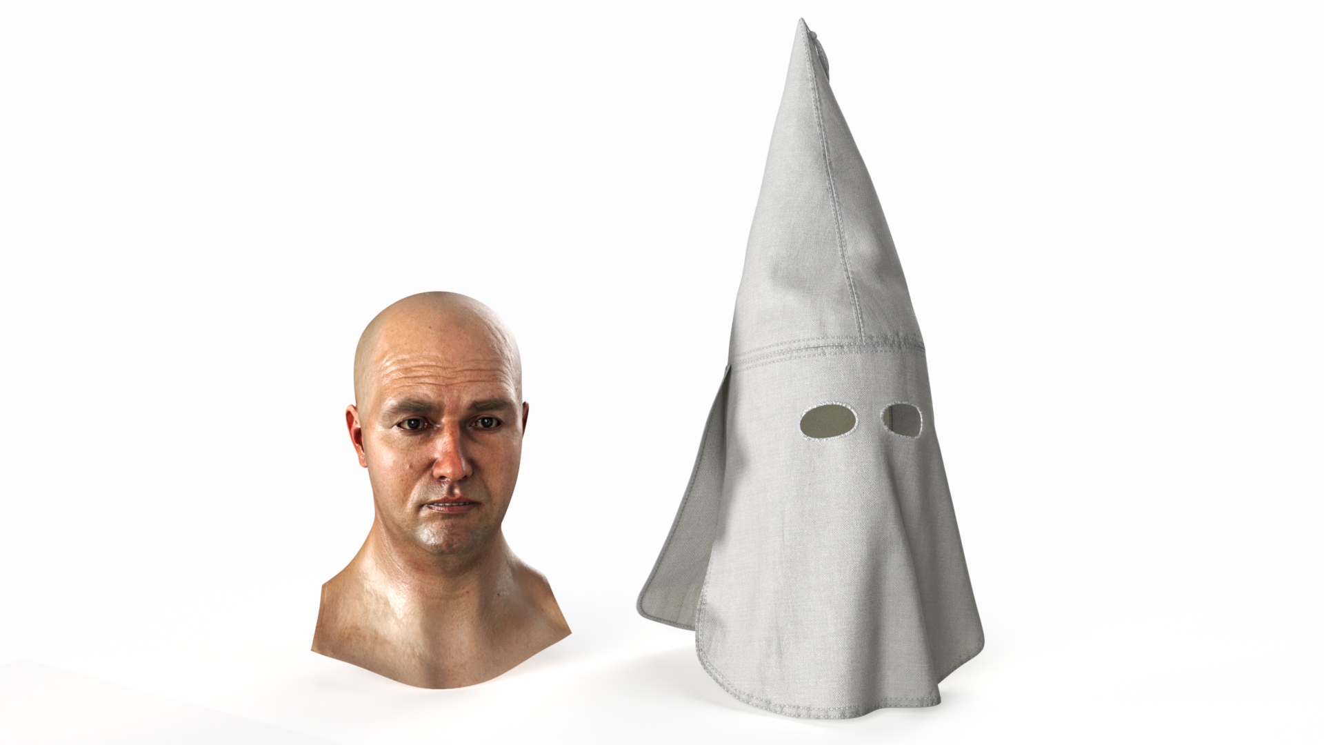 3D Head Wearing White Ku Klux Klan Mask