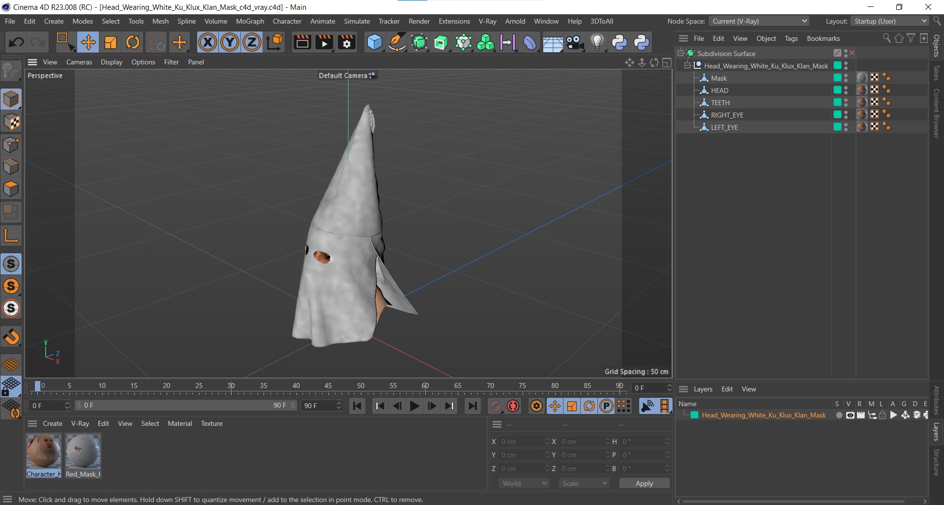 3D Head Wearing White Ku Klux Klan Mask