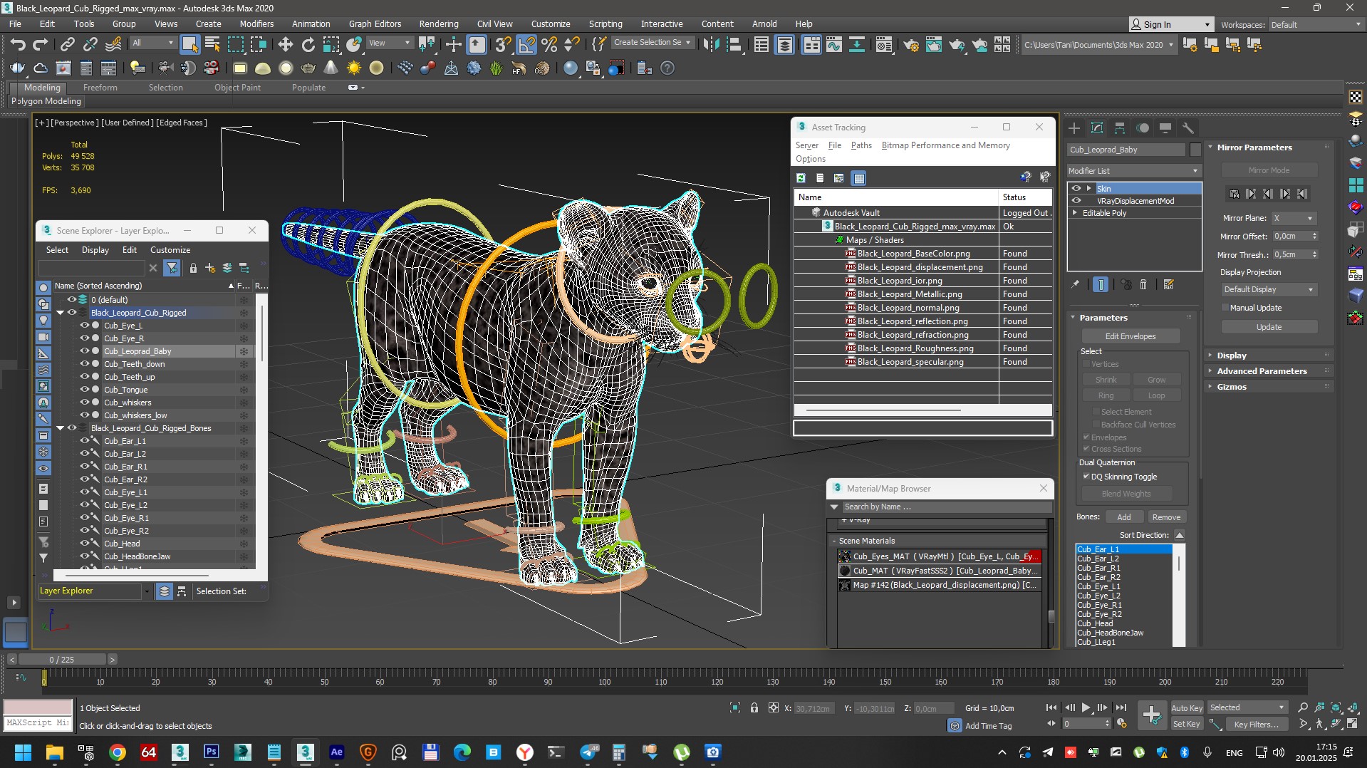 Black Leopard Cub Rigged 3D model