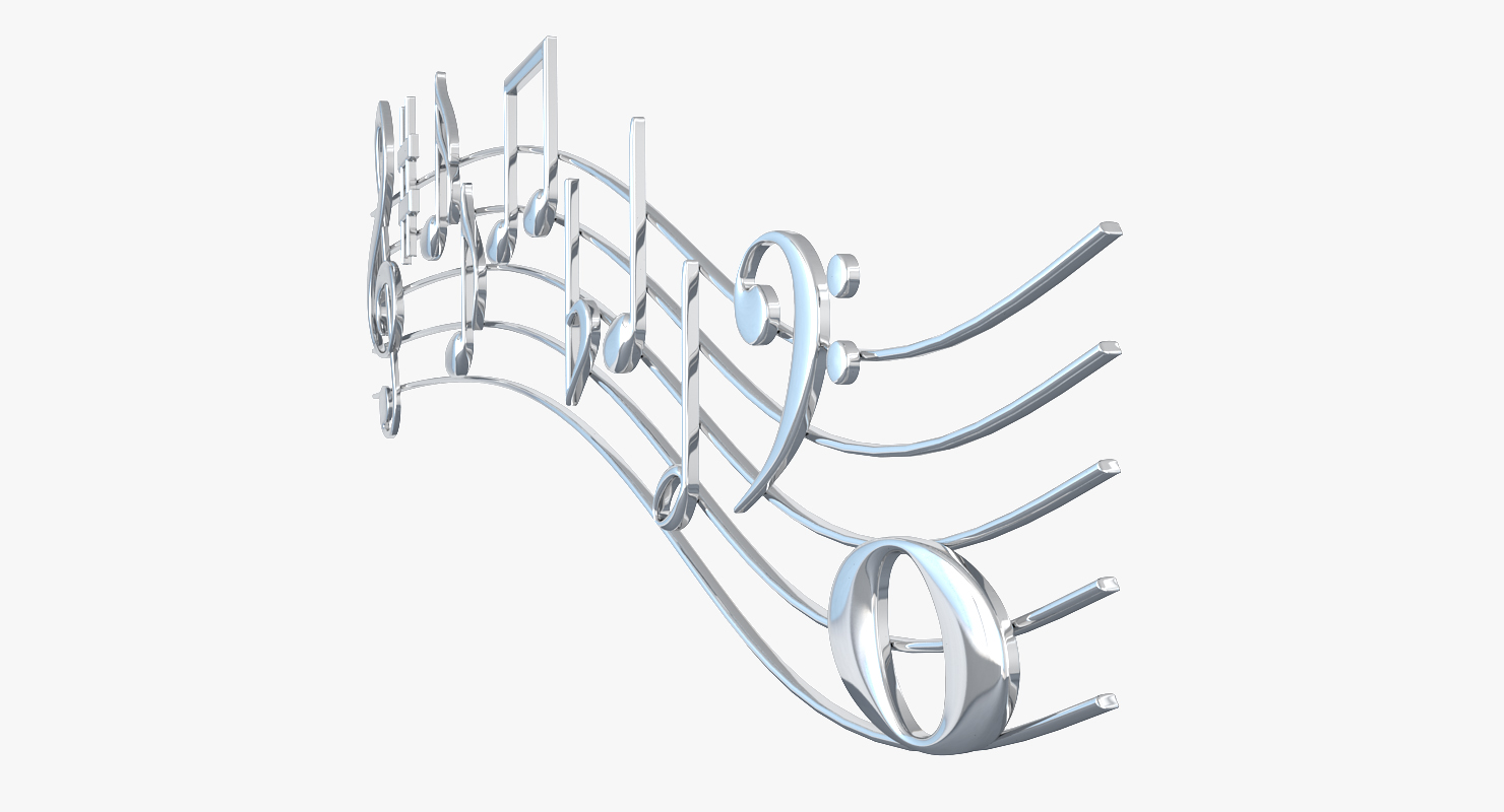 Silver Music Notes Waves 3D model