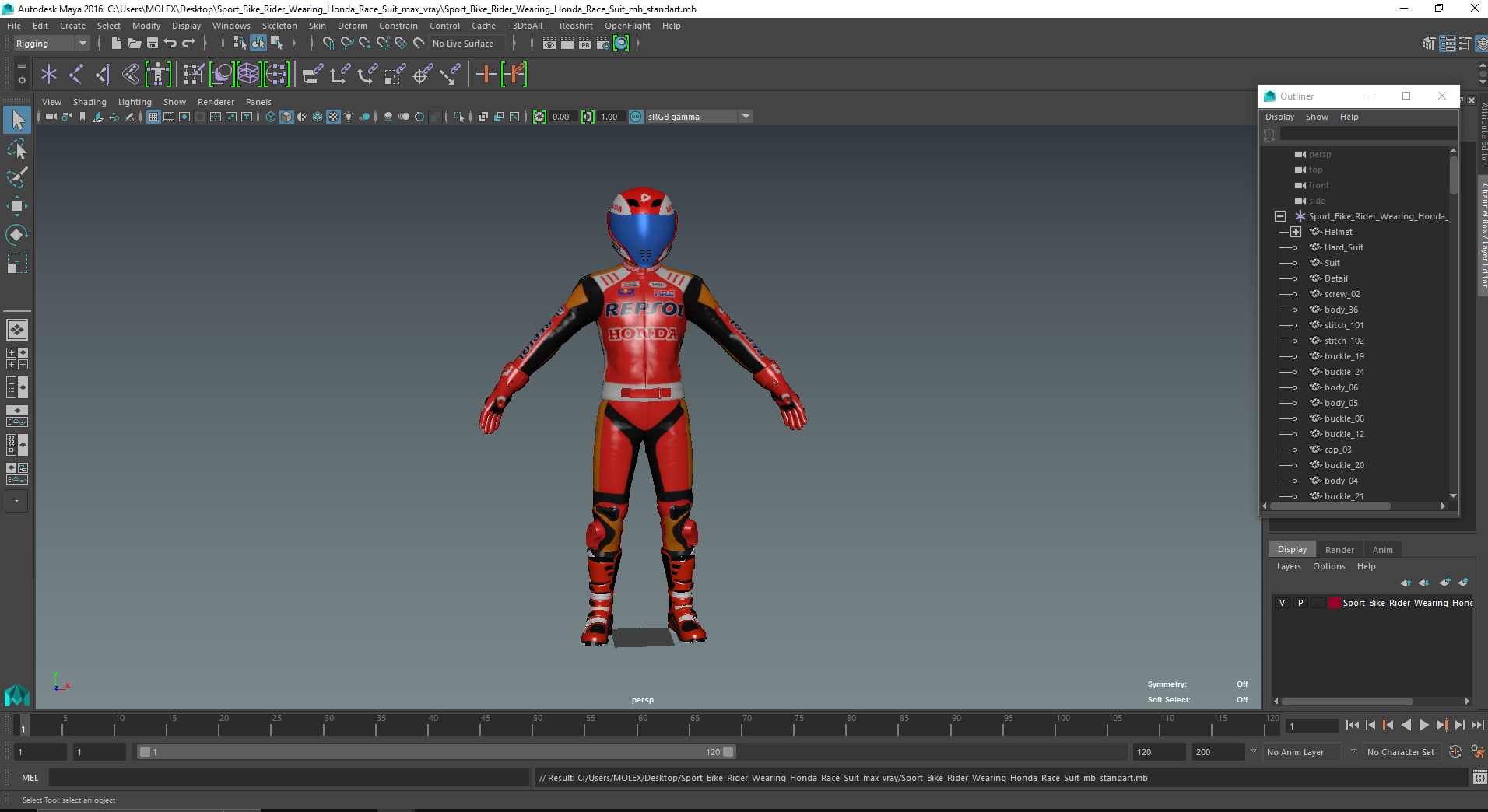 3D model Sport Bike Rider Wearing Honda Race Suit