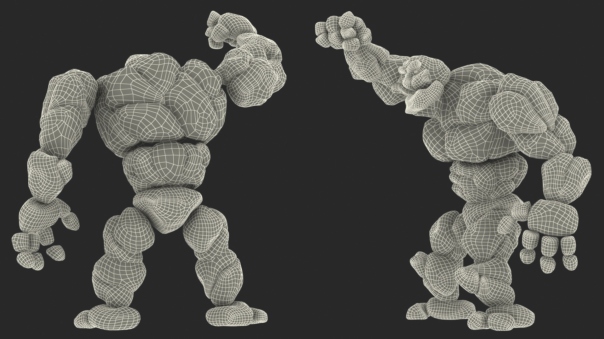 3D Cartoon Character Brown Stone Golem Happy Pose