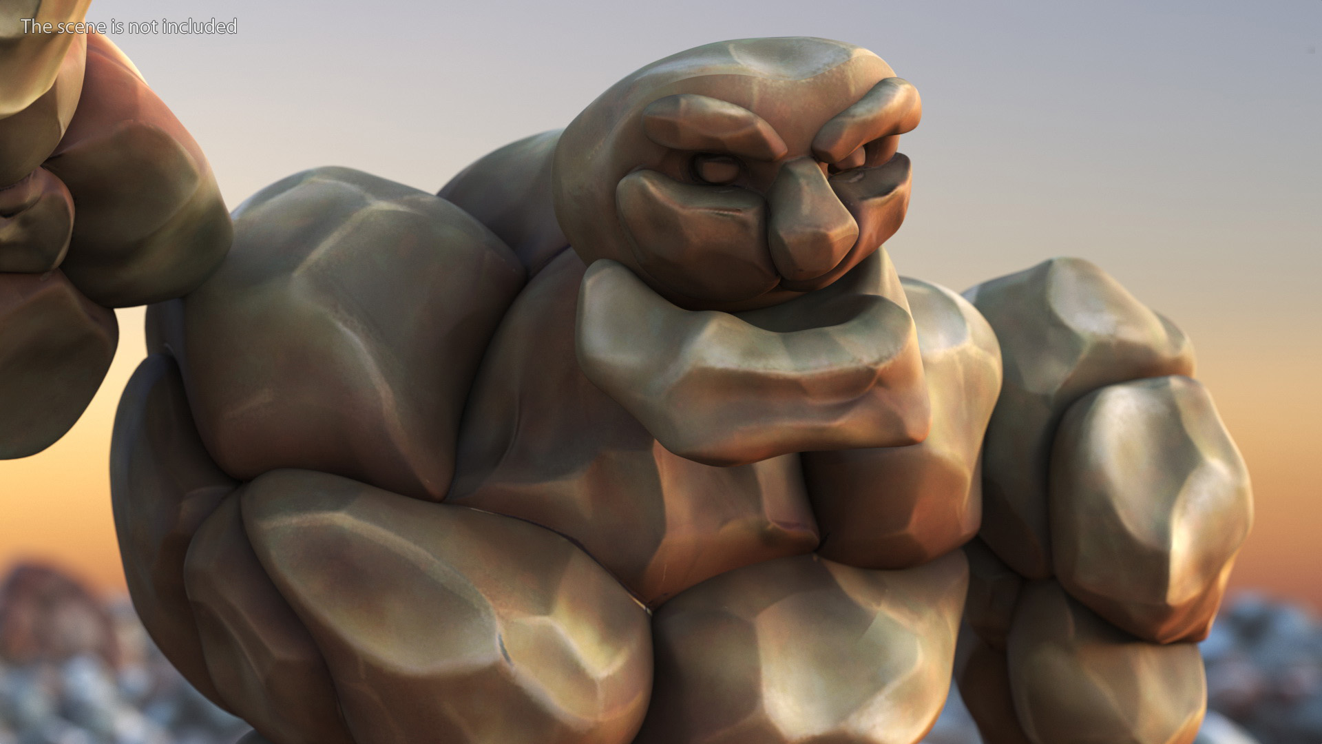 3D Cartoon Character Brown Stone Golem Happy Pose