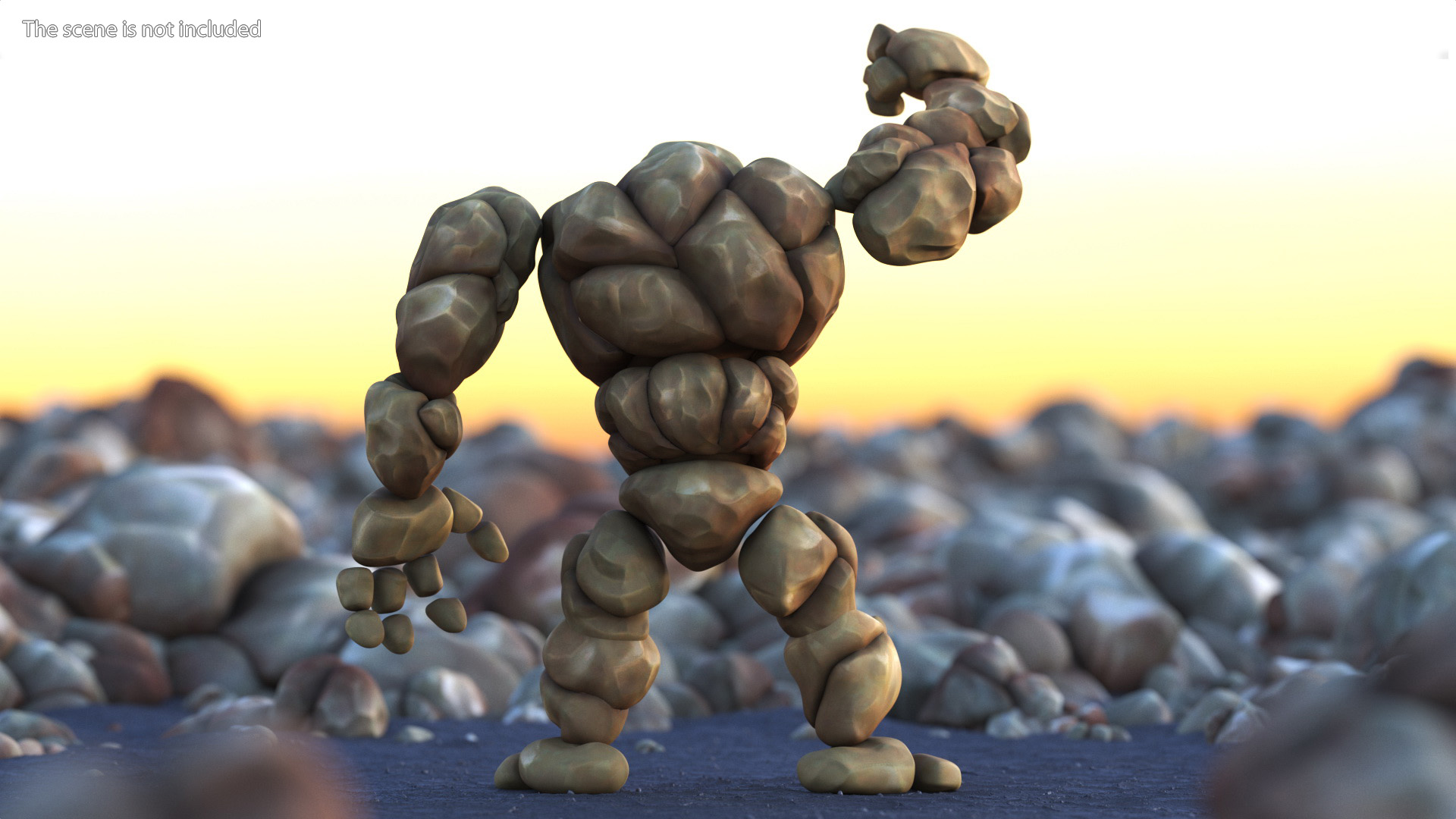 3D Cartoon Character Brown Stone Golem Happy Pose