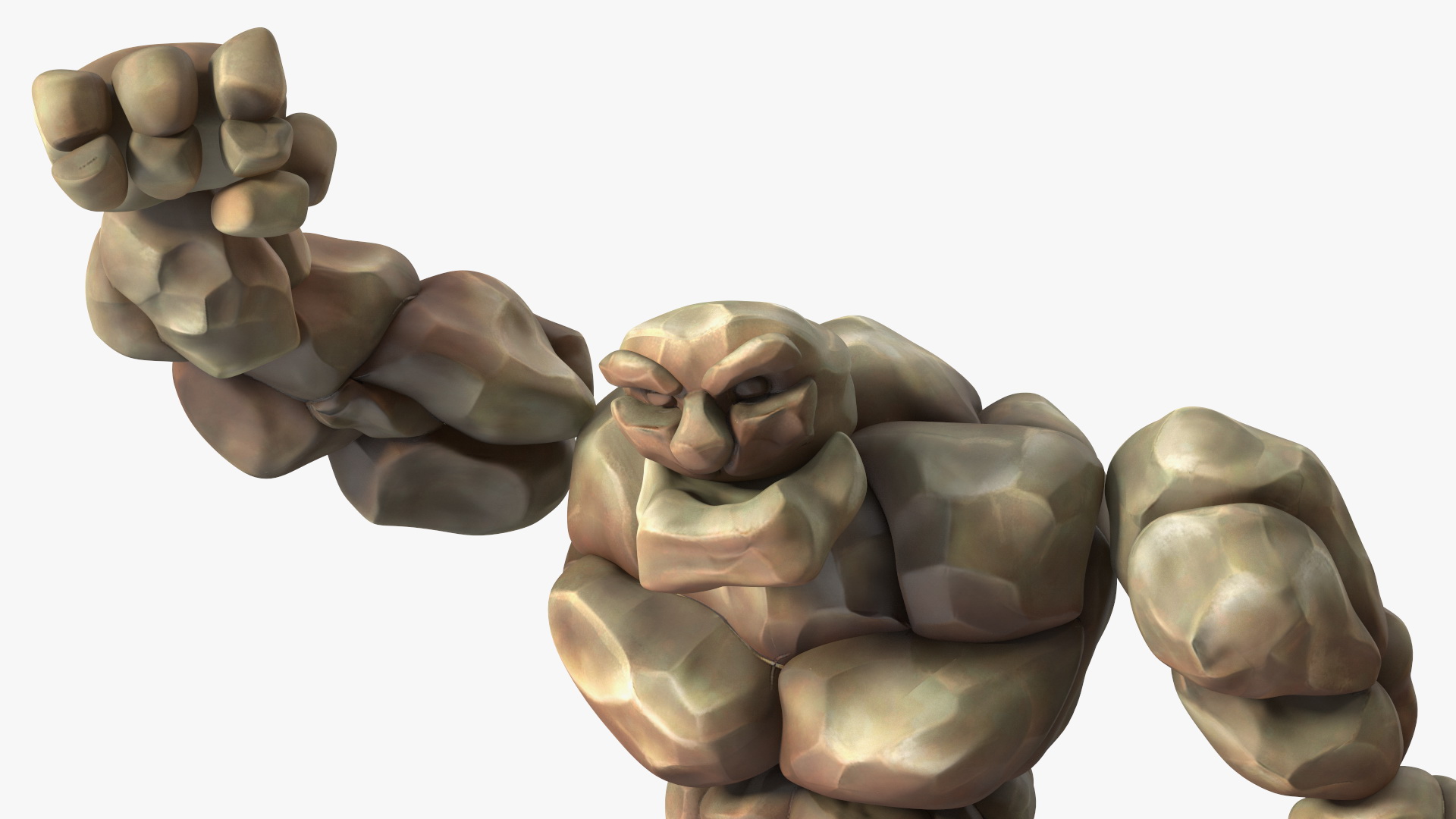 3D Cartoon Character Brown Stone Golem Happy Pose