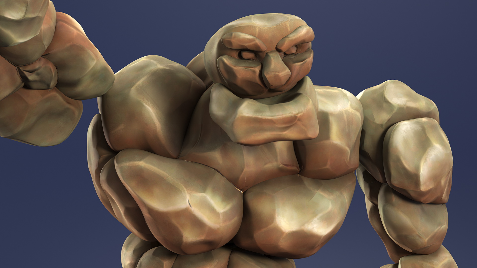 3D Cartoon Character Brown Stone Golem Happy Pose