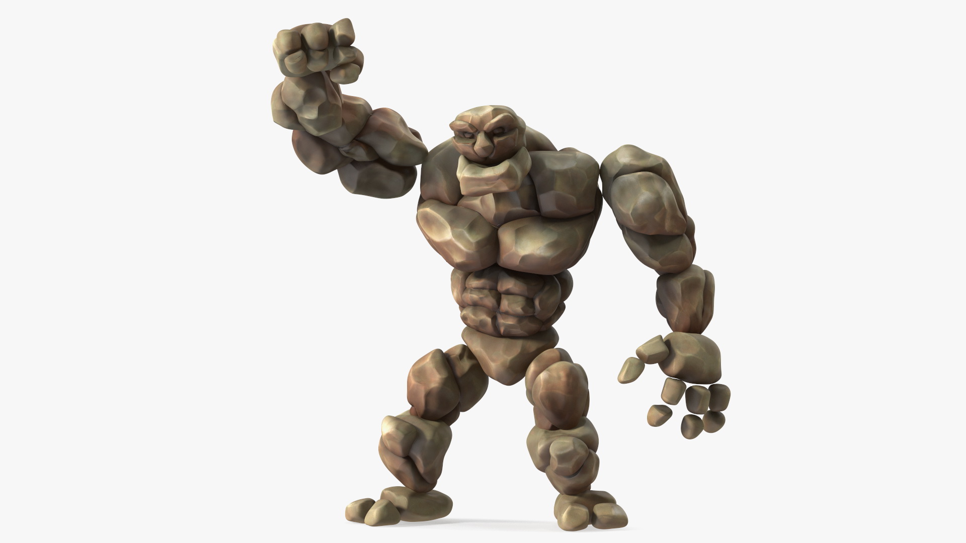 3D Cartoon Character Brown Stone Golem Happy Pose