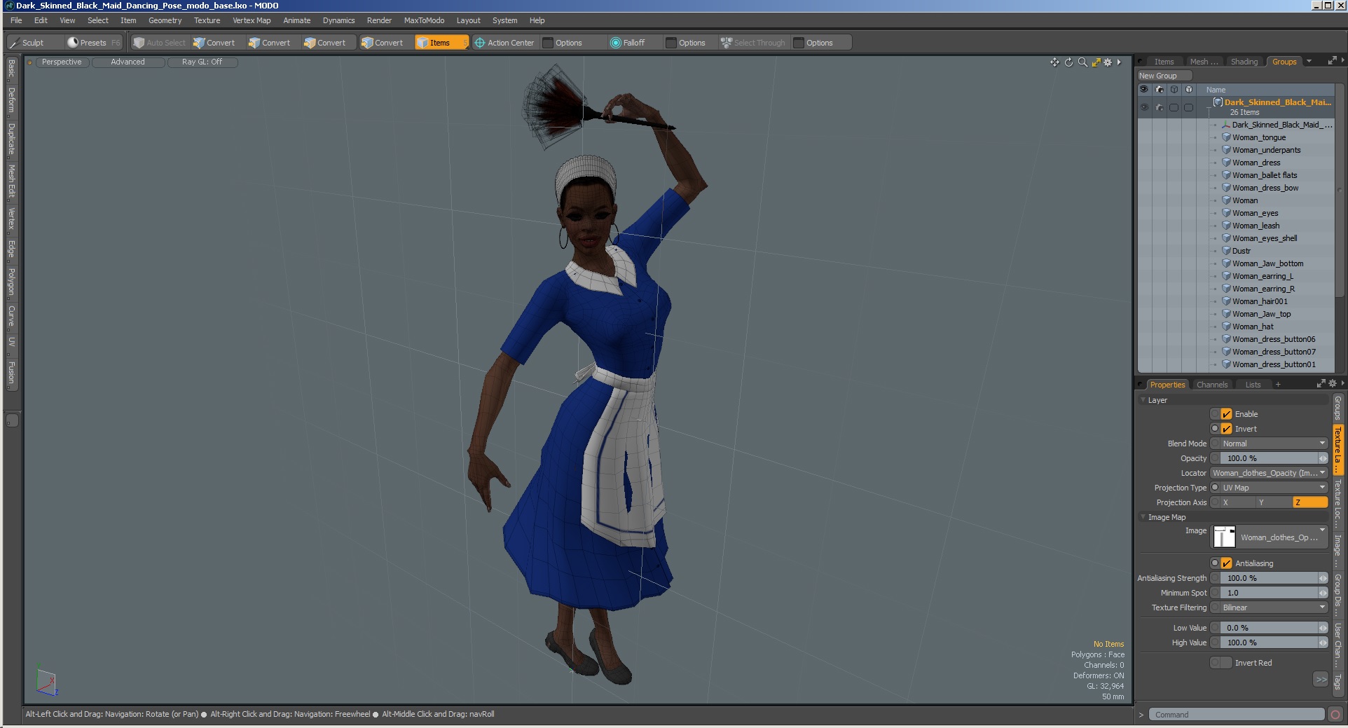 3D Dark Skinned Black Maid Dancing Pose