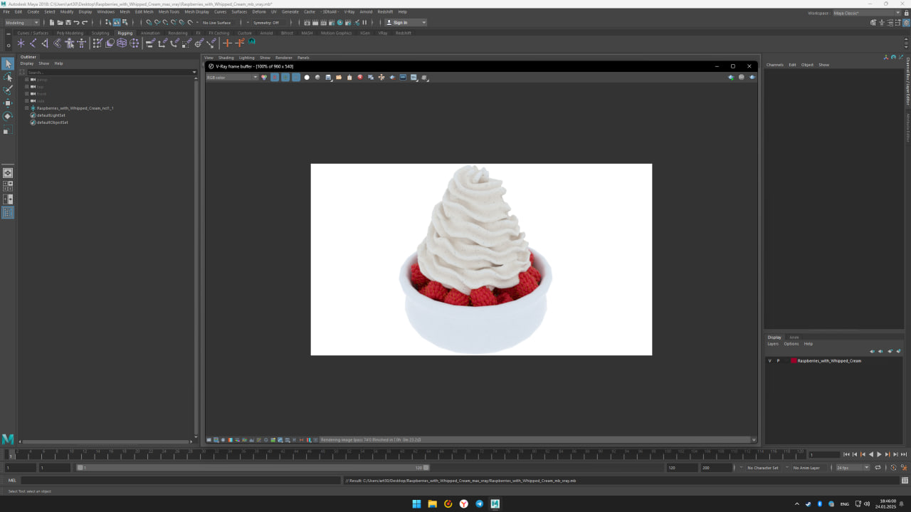 3D model Raspberries with Whipped Cream