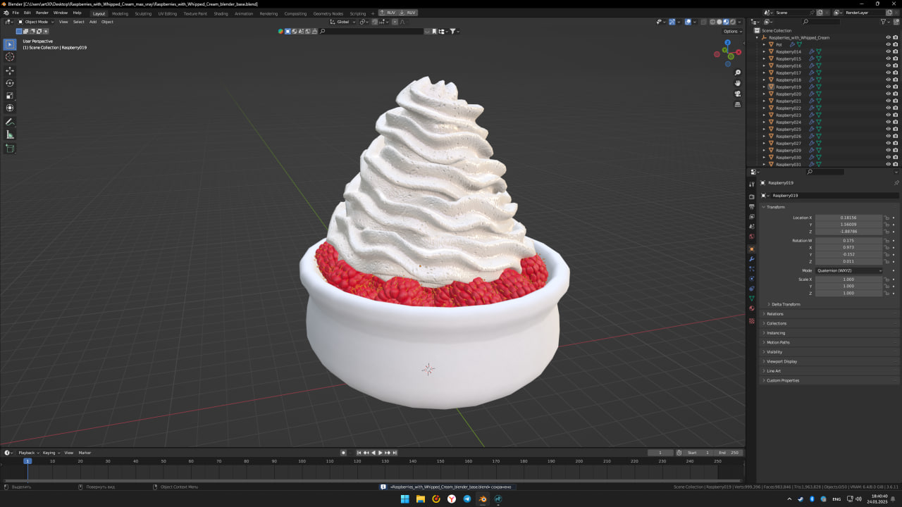 3D model Raspberries with Whipped Cream