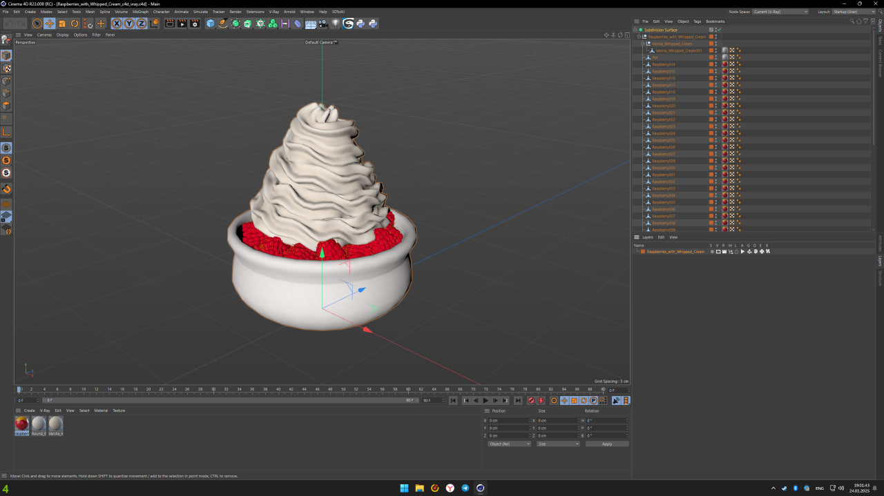 3D model Raspberries with Whipped Cream