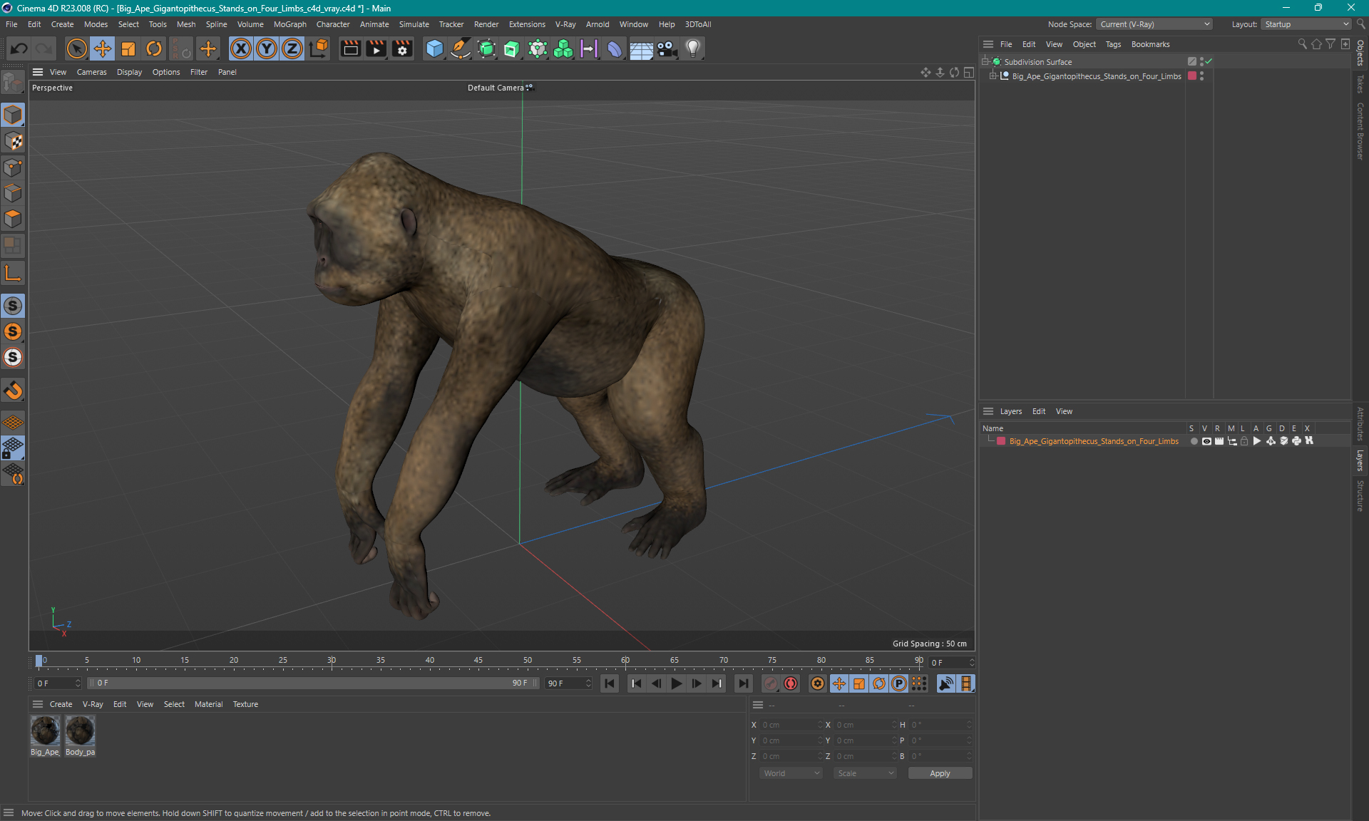 Big Ape Gigantopithecus Stands on Four Limbs 3D model