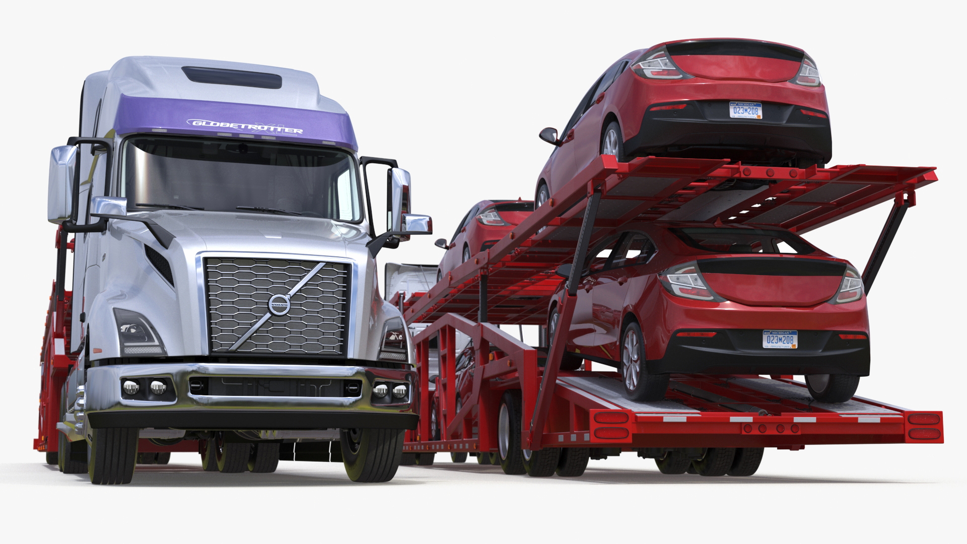 Volvo VNL 860 Truck with Car Carrier Vehicles Loaded 3D