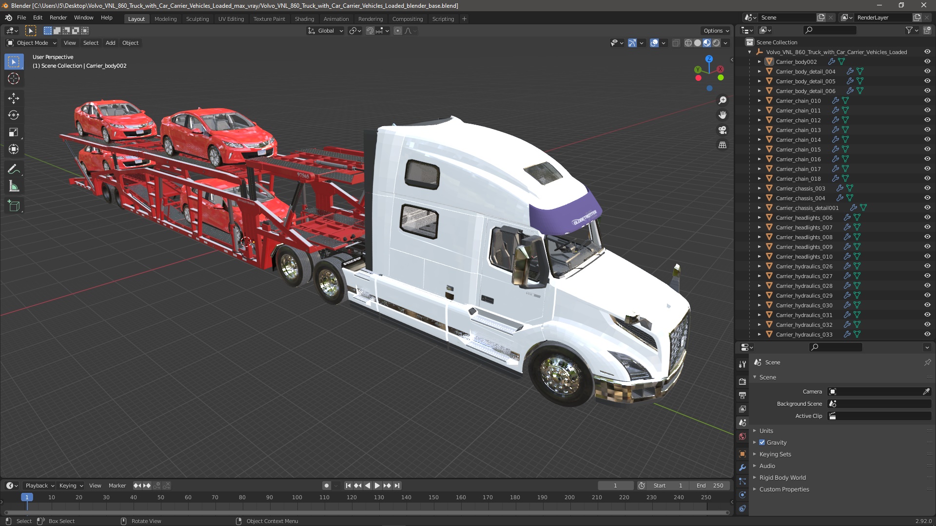 Volvo VNL 860 Truck with Car Carrier Vehicles Loaded 3D