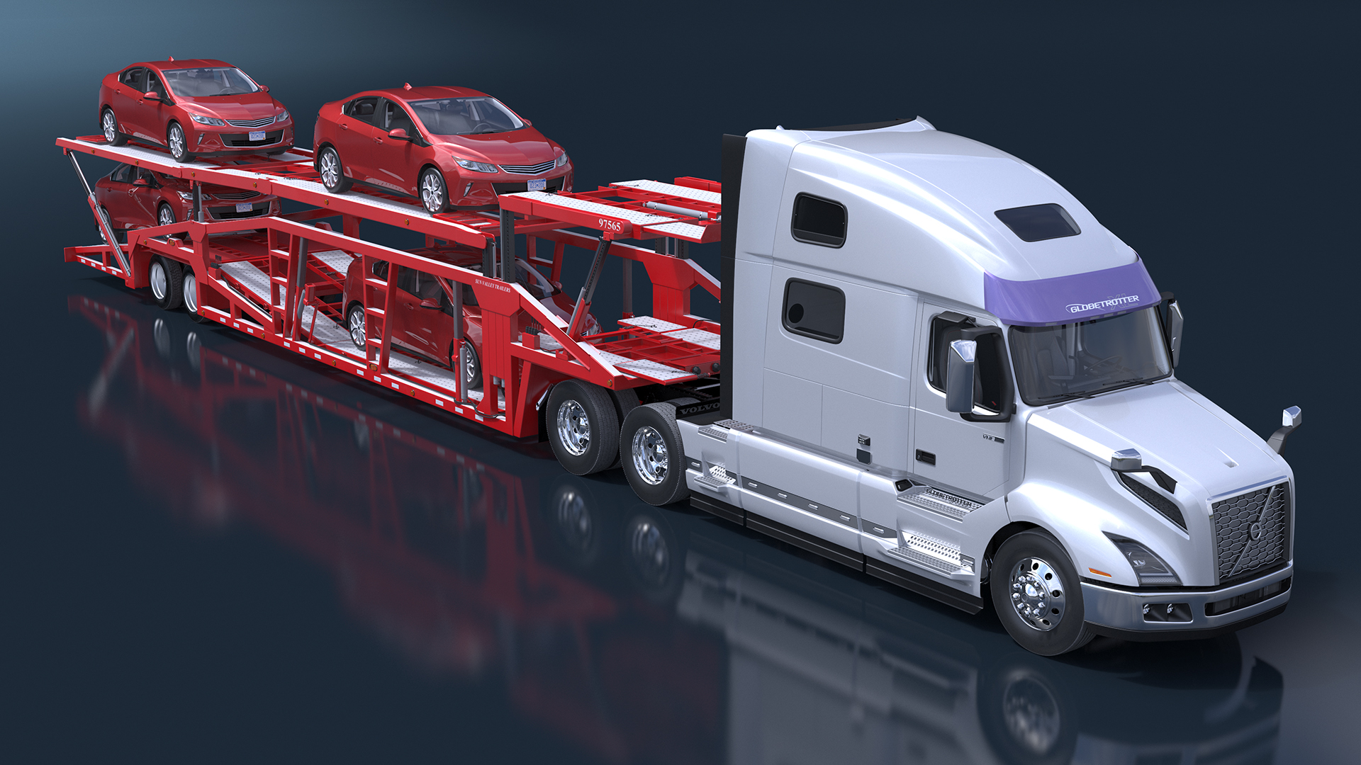 Volvo VNL 860 Truck with Car Carrier Vehicles Loaded 3D