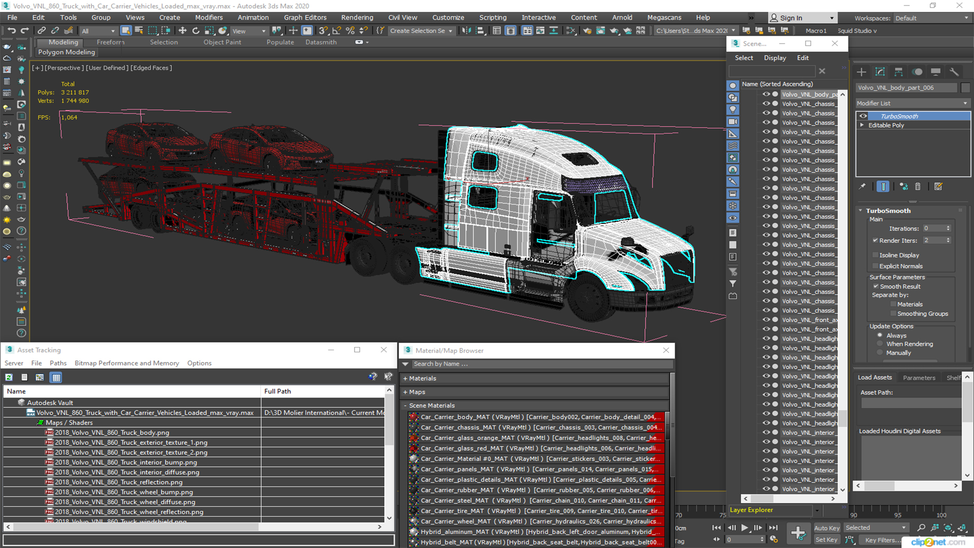 Volvo VNL 860 Truck with Car Carrier Vehicles Loaded 3D