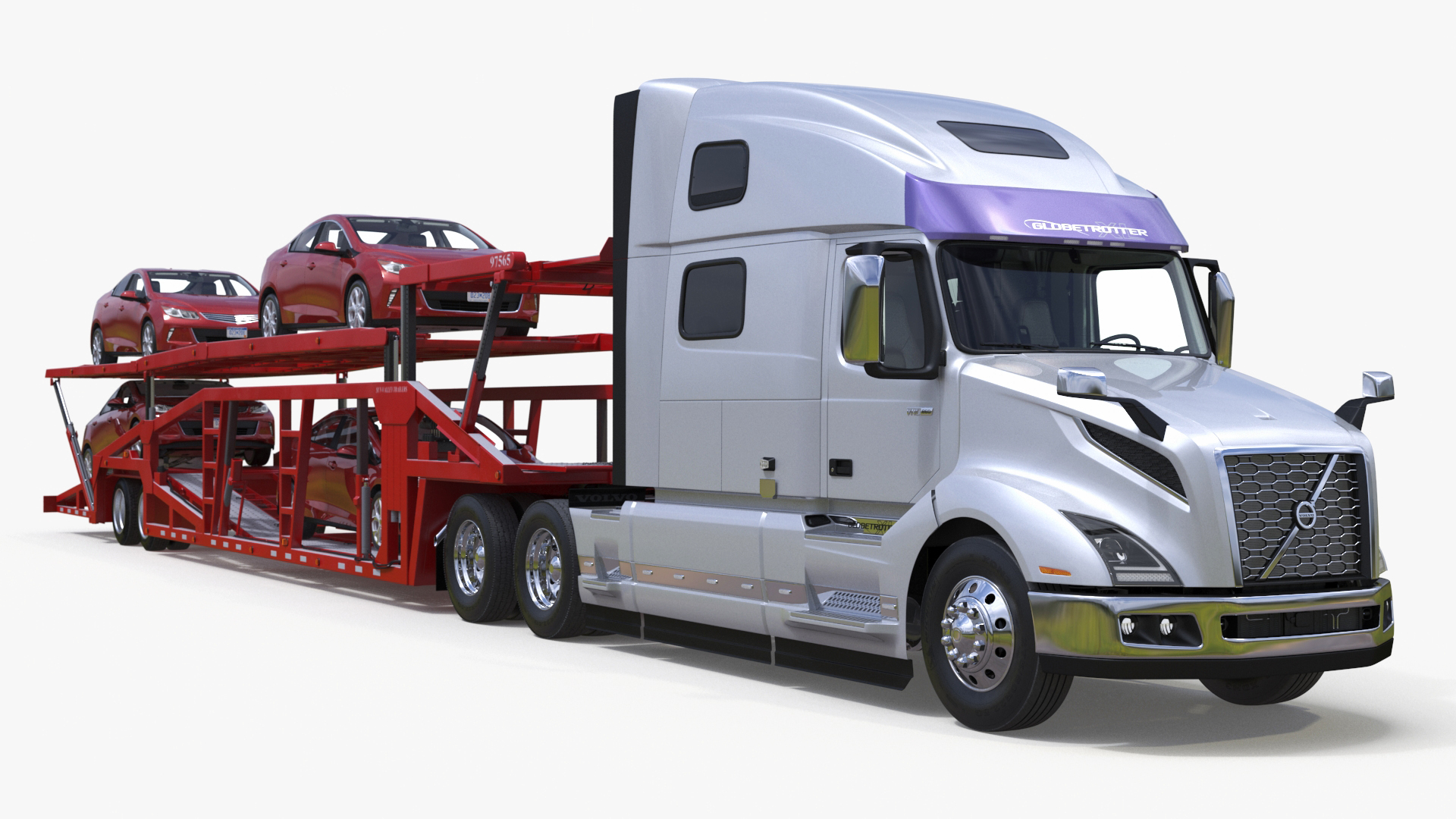 Volvo VNL 860 Truck with Car Carrier Vehicles Loaded 3D