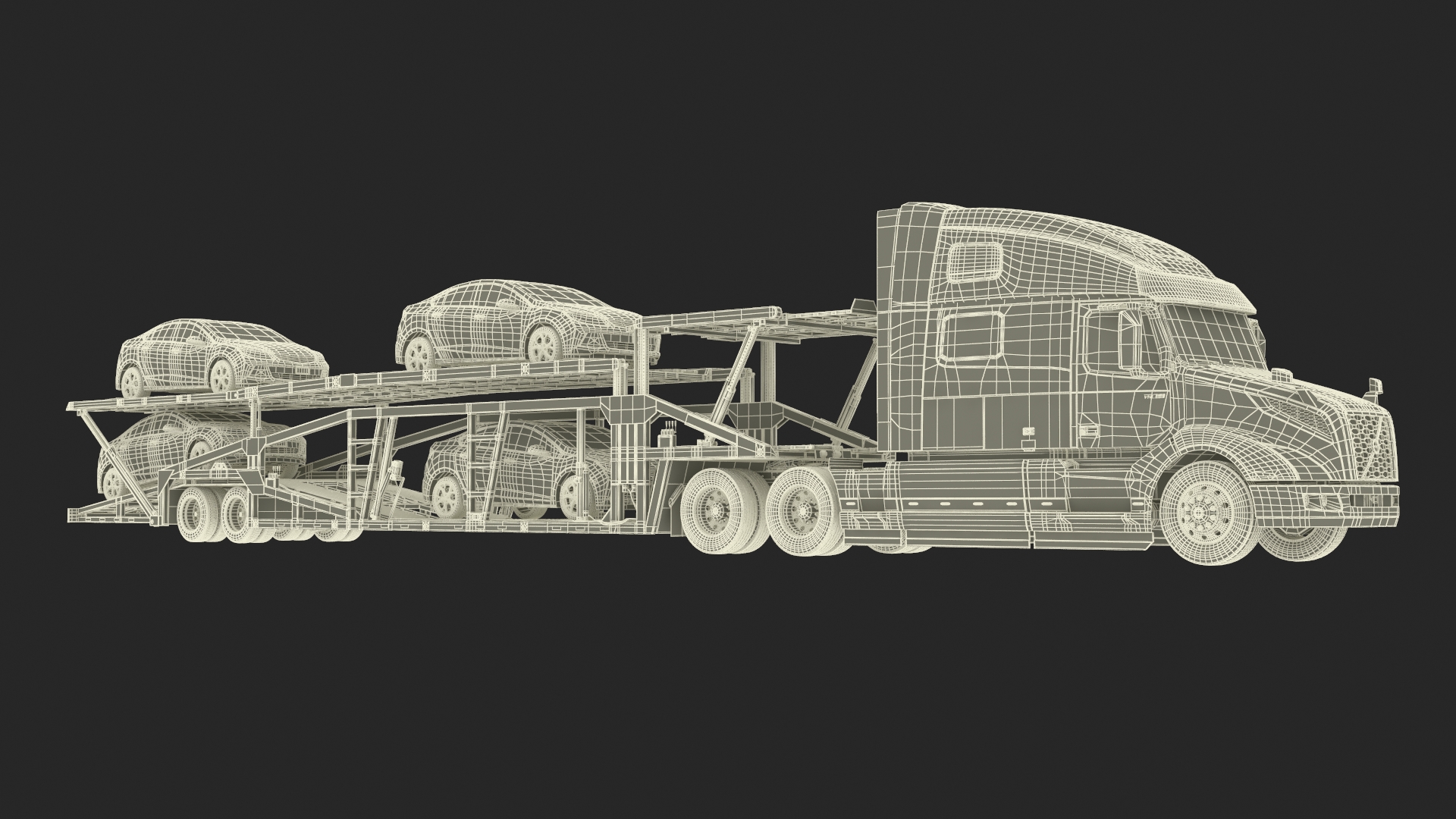 Volvo VNL 860 Truck with Car Carrier Vehicles Loaded 3D