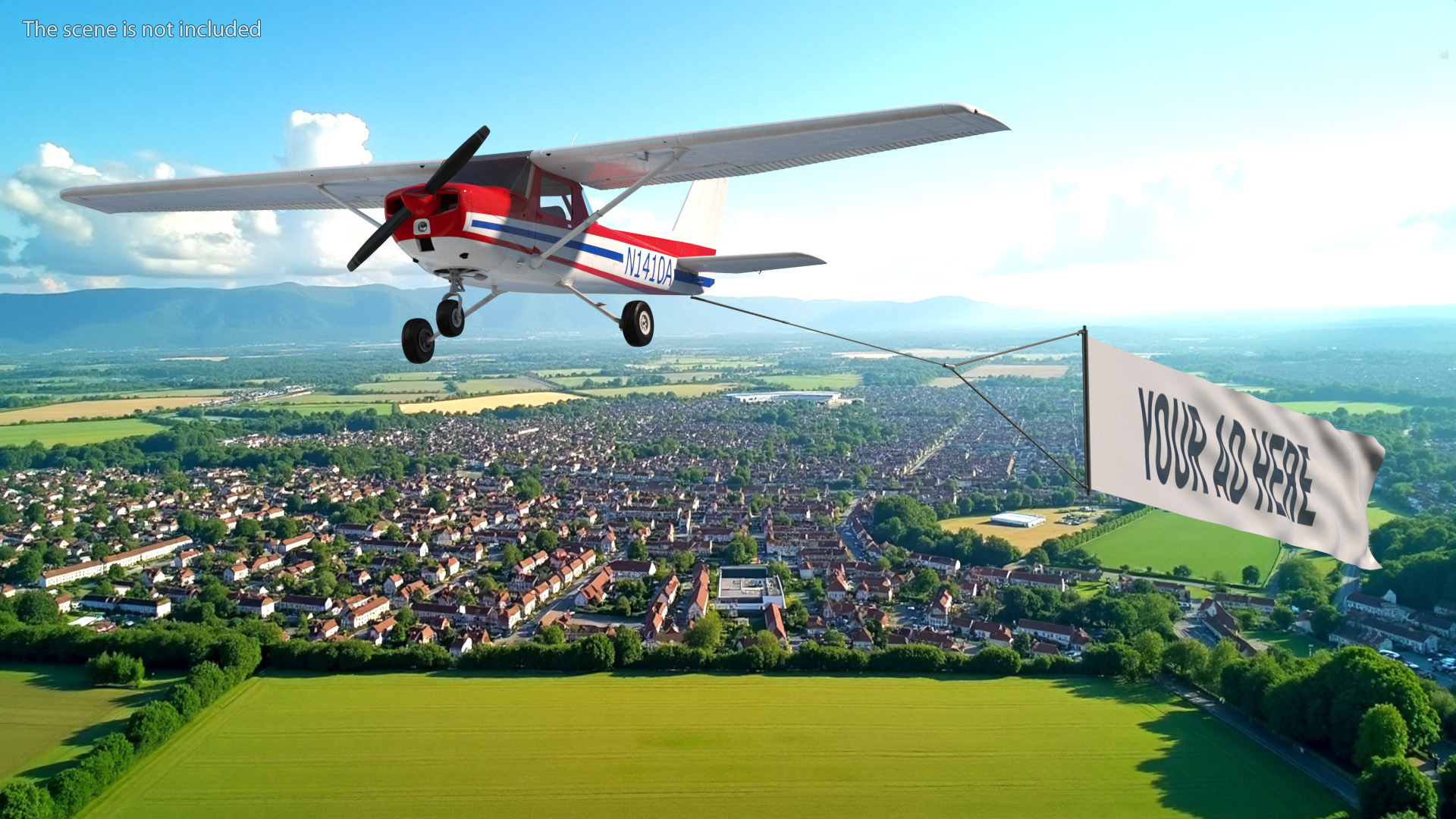 Cessna 150 Aircraft with Advertising Air Banner 3D