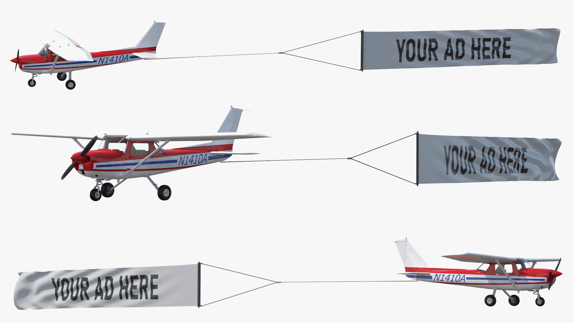 Cessna 150 Aircraft with Advertising Air Banner 3D