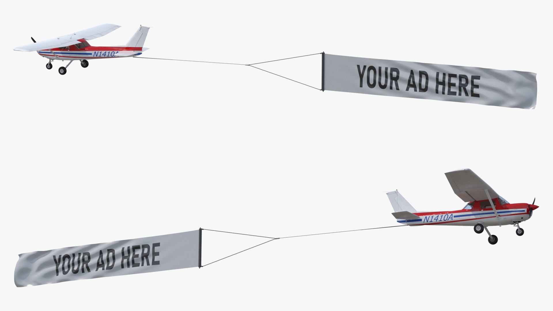 Cessna 150 Aircraft with Advertising Air Banner 3D