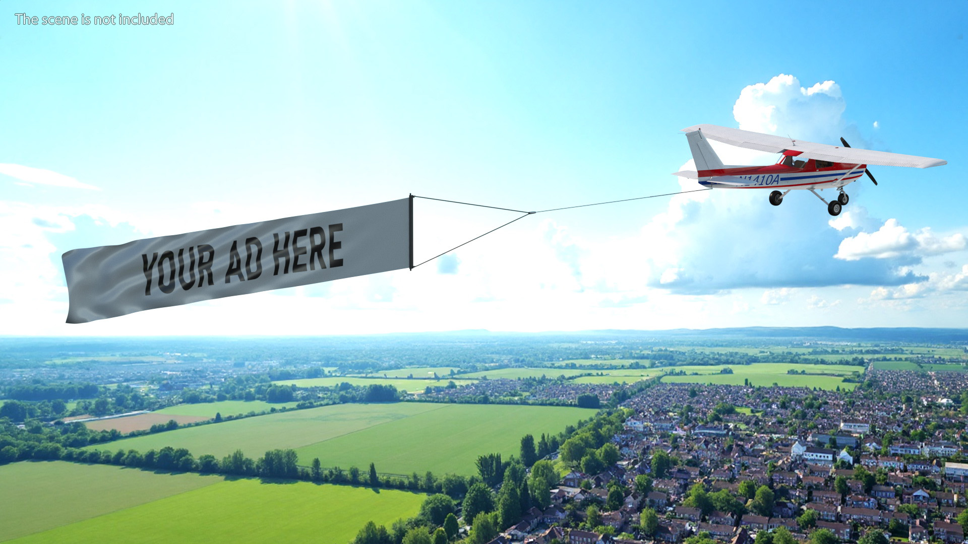 Cessna 150 Aircraft with Advertising Air Banner 3D