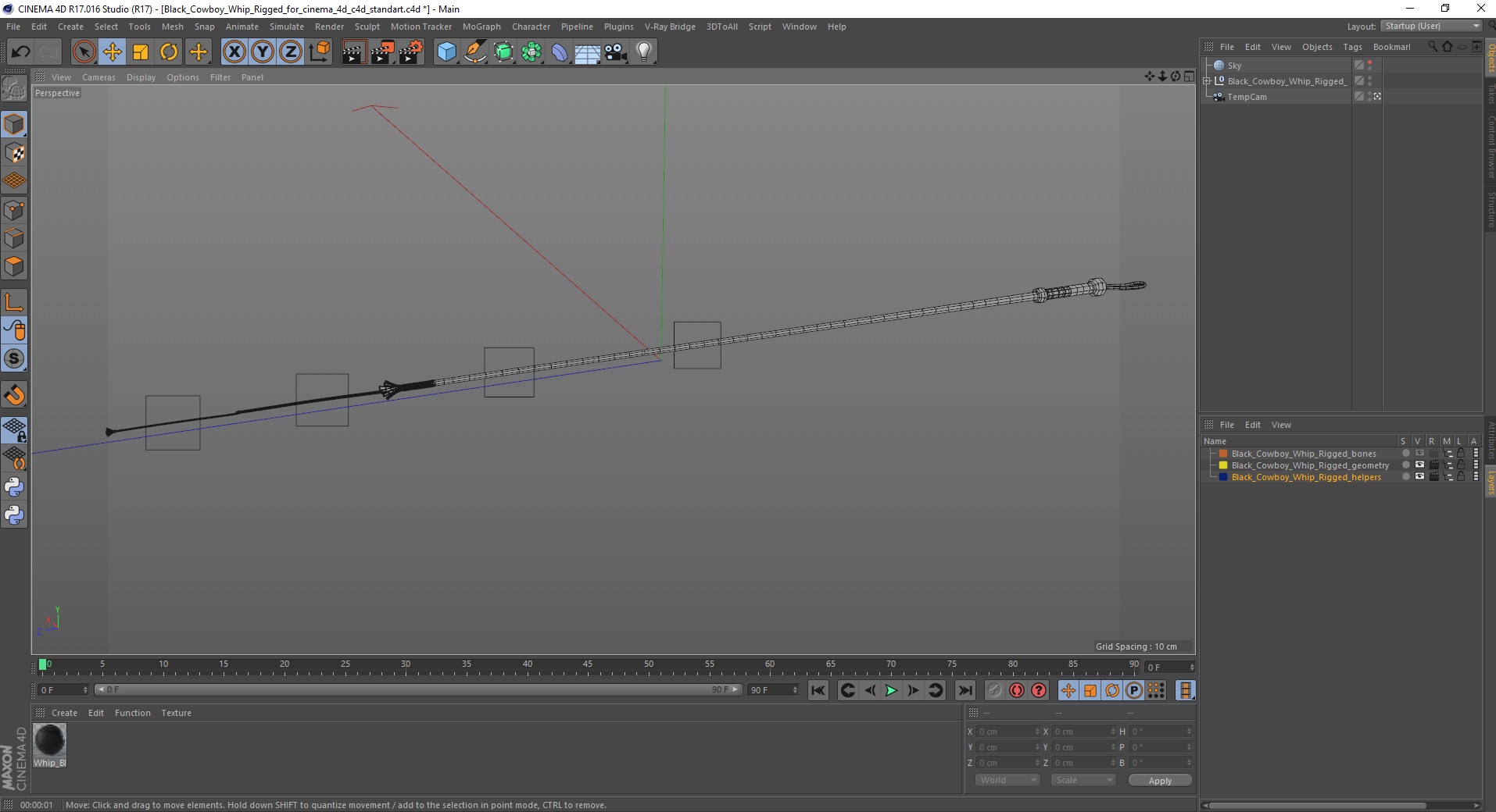 3D Black Cowboy Whip Rigged for Cinema 4D model