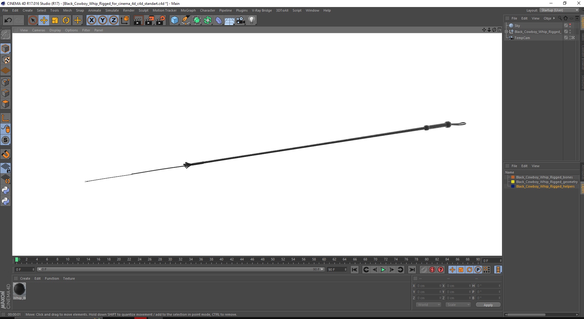 3D Black Cowboy Whip Rigged for Cinema 4D model