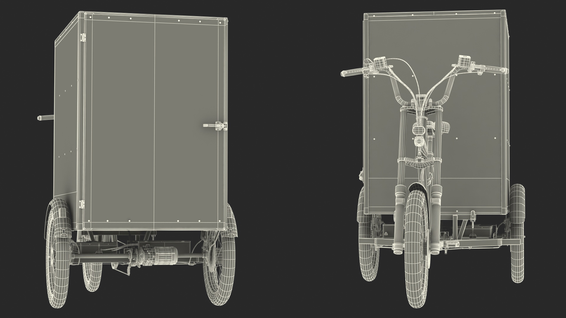 3D Commercial Grade Electric Trike with Cargo Box Rigged model