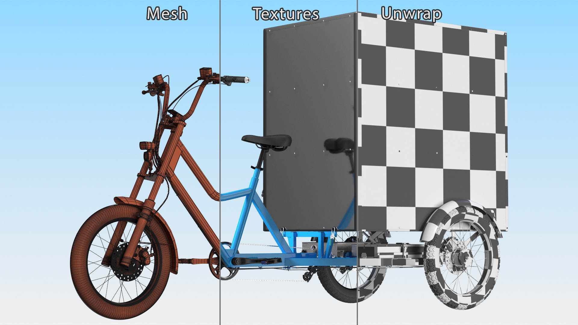 3D Commercial Grade Electric Trike with Cargo Box Rigged model