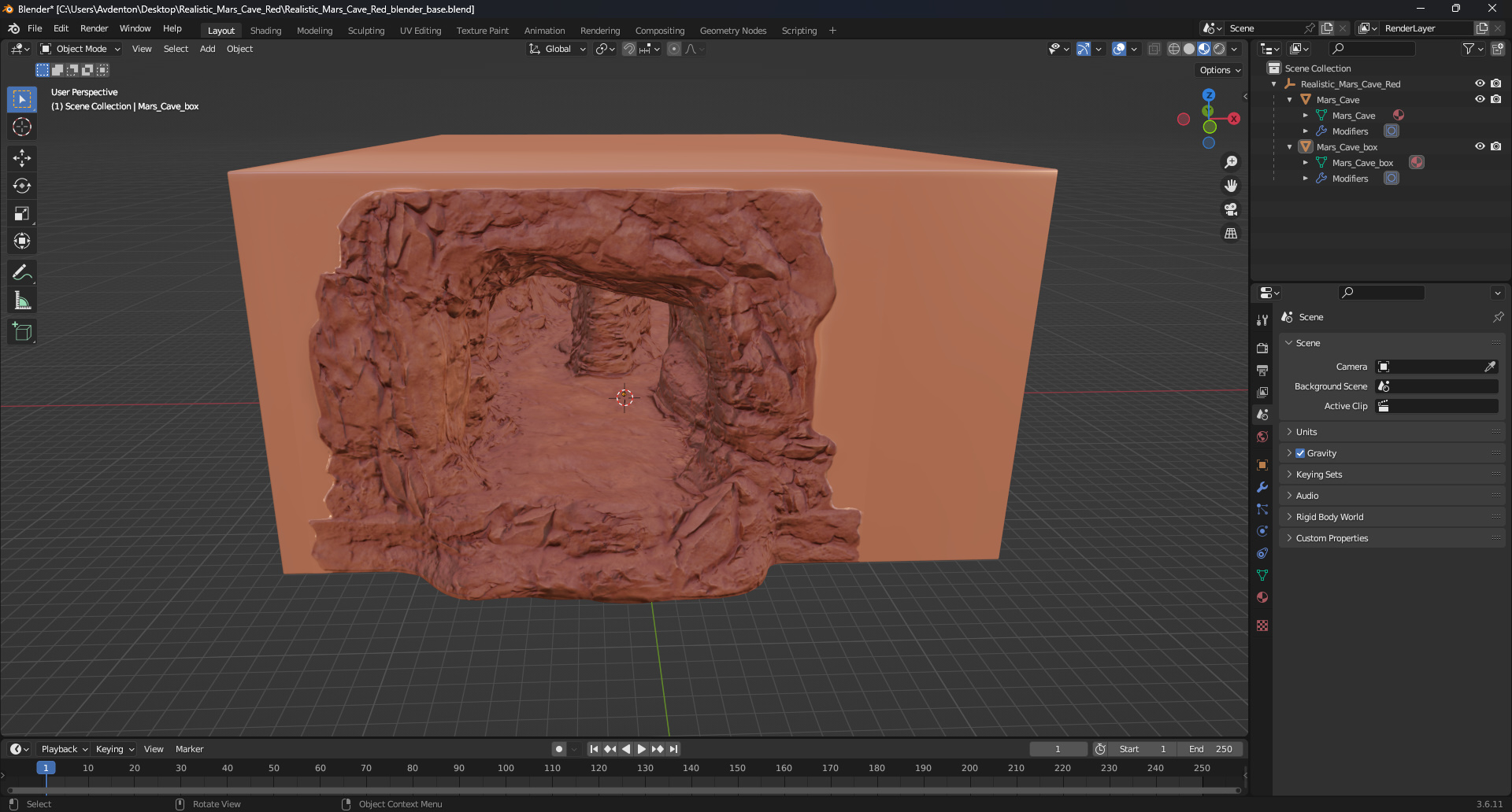 3D Mars Cave Red model