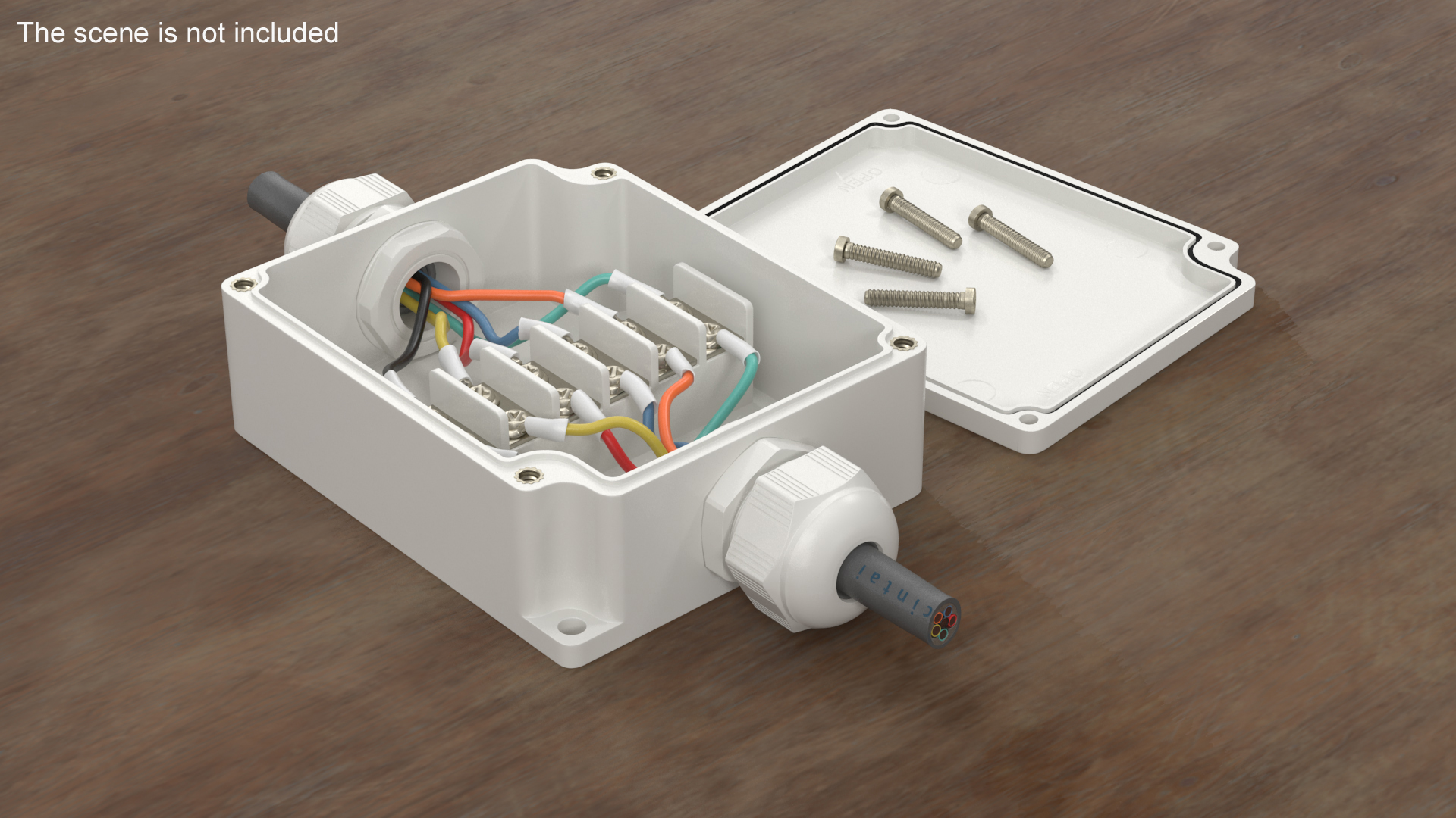 3D White Junction Box with 2 Wires