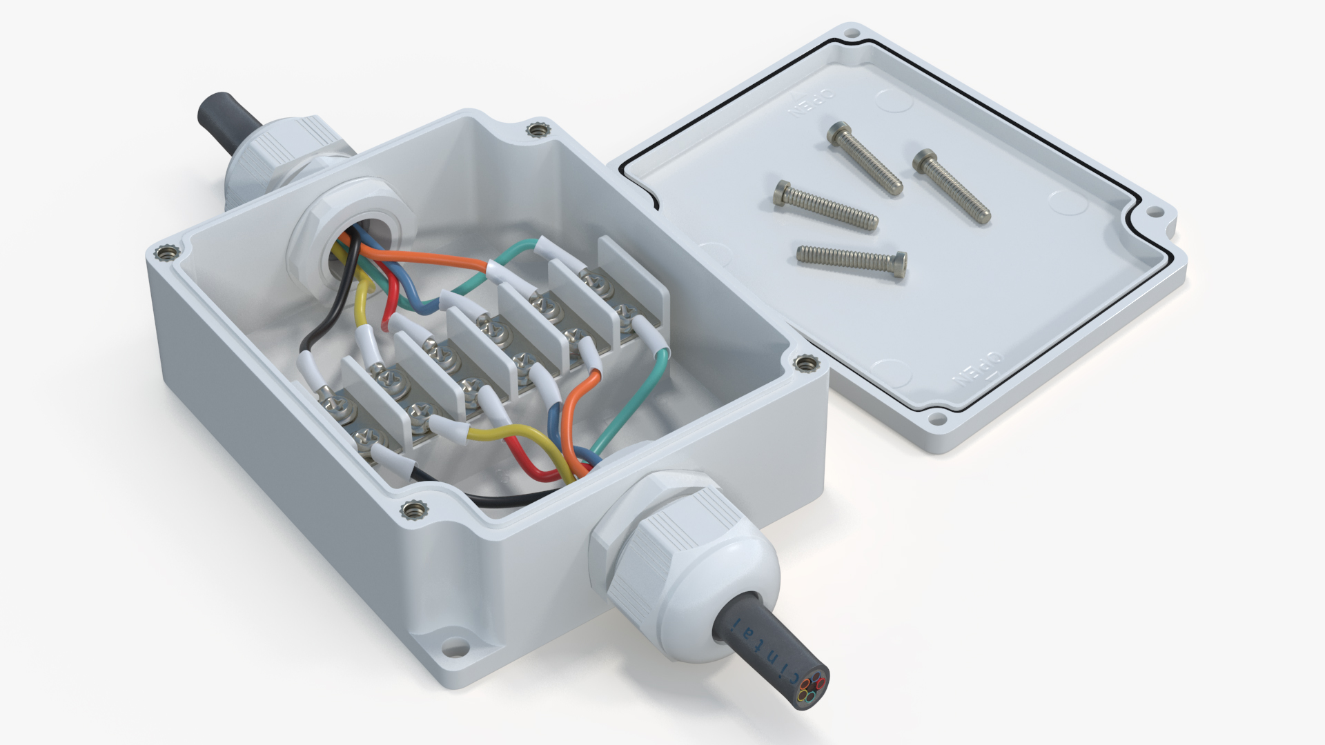 3D White Junction Box with 2 Wires