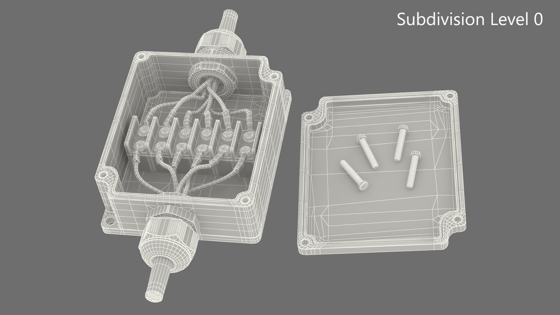 3D White Junction Box with 2 Wires