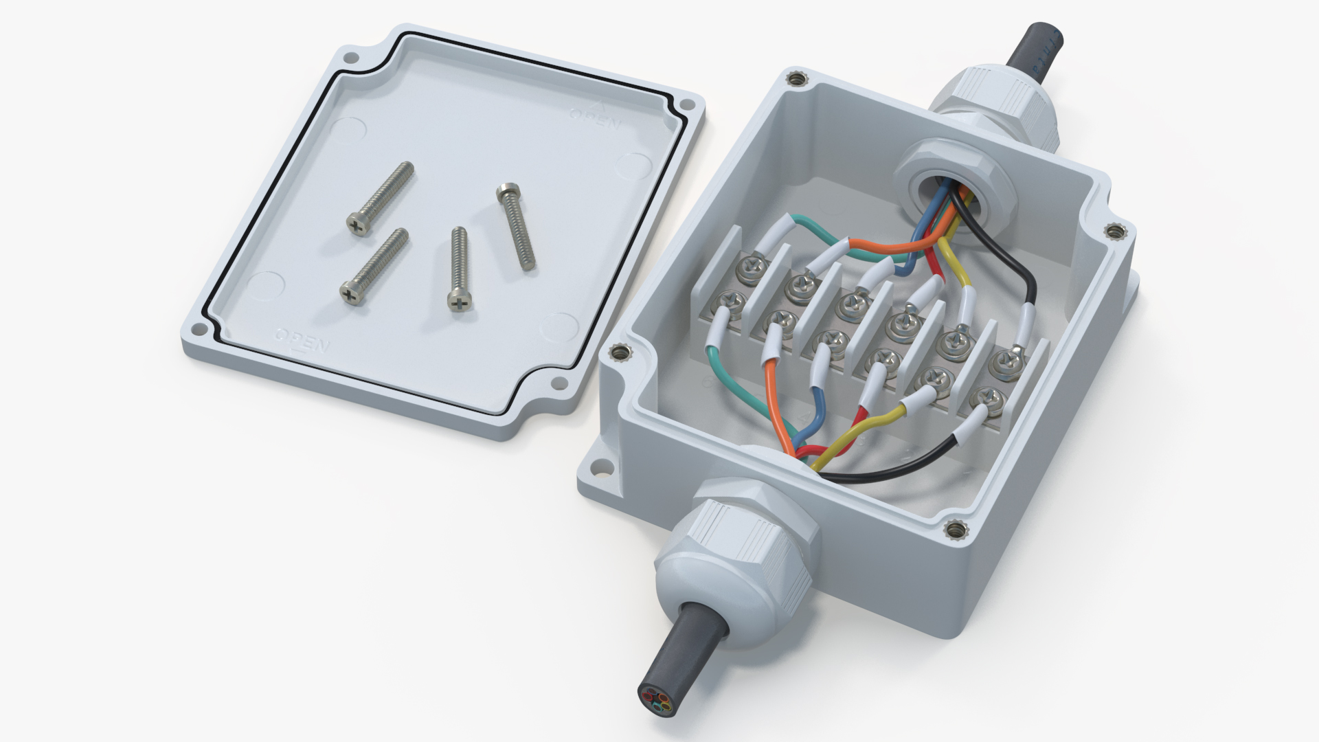 3D White Junction Box with 2 Wires