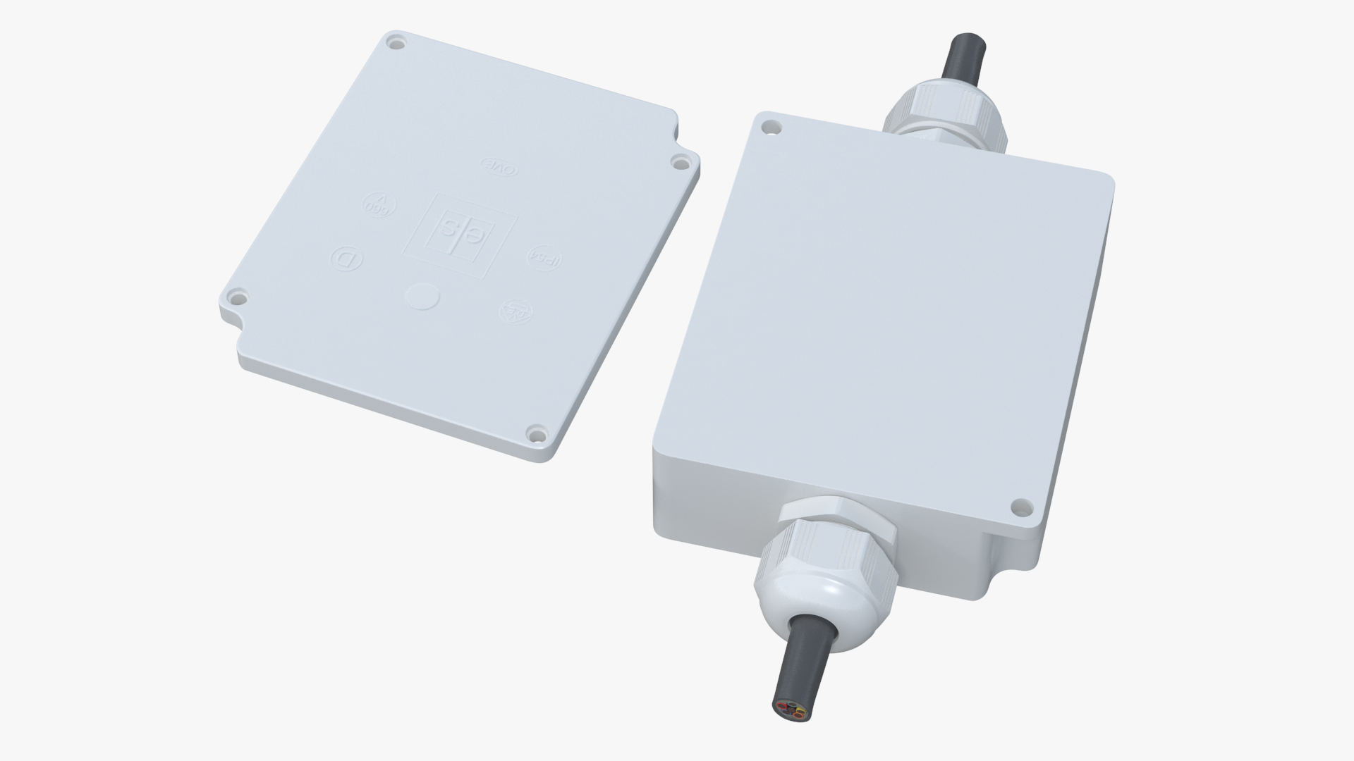 3D White Junction Box with 2 Wires