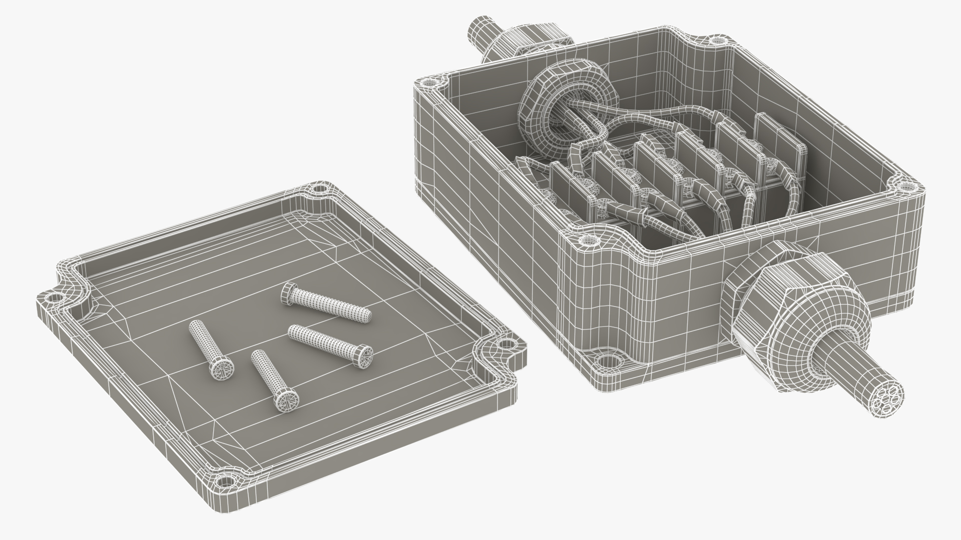 3D White Junction Box with 2 Wires