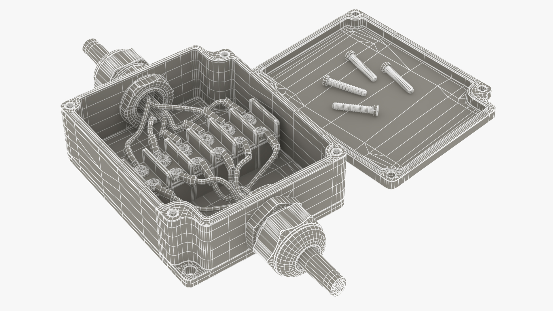 3D White Junction Box with 2 Wires