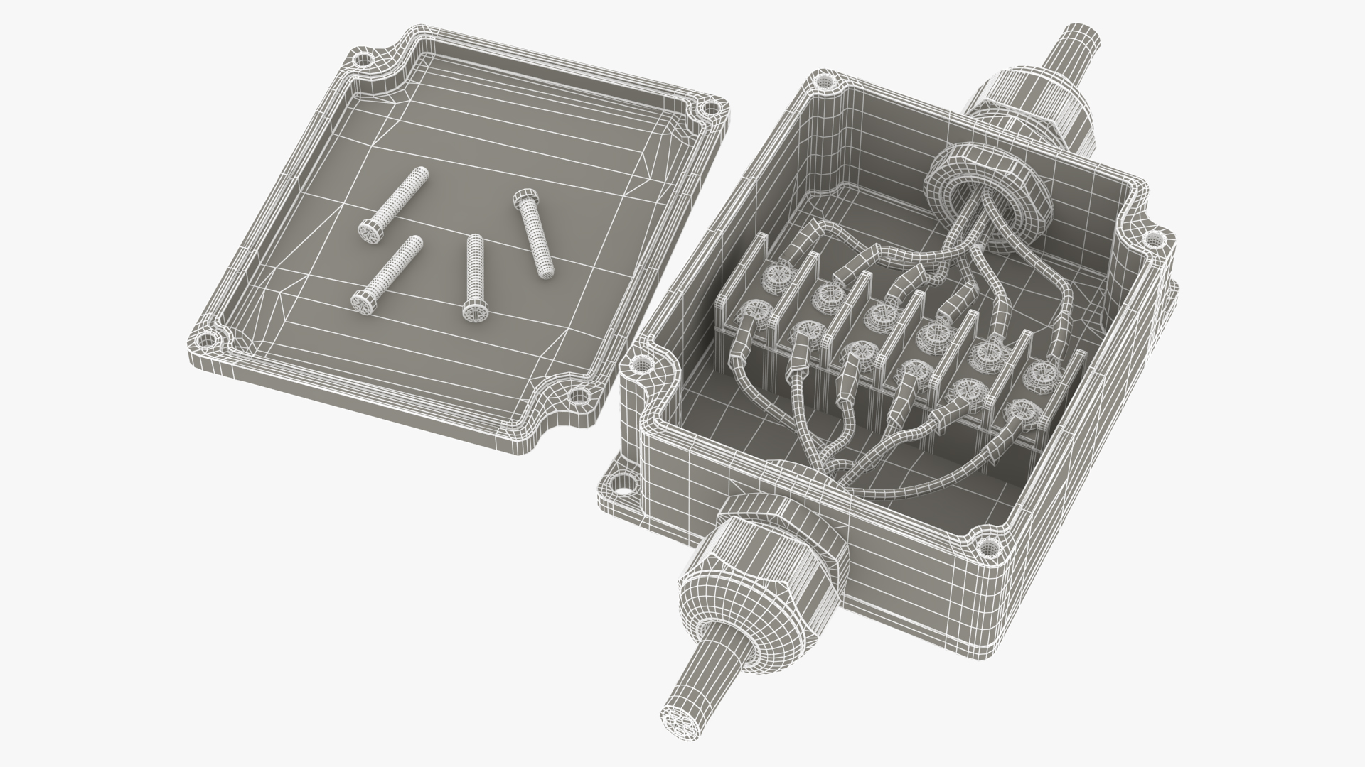 3D White Junction Box with 2 Wires