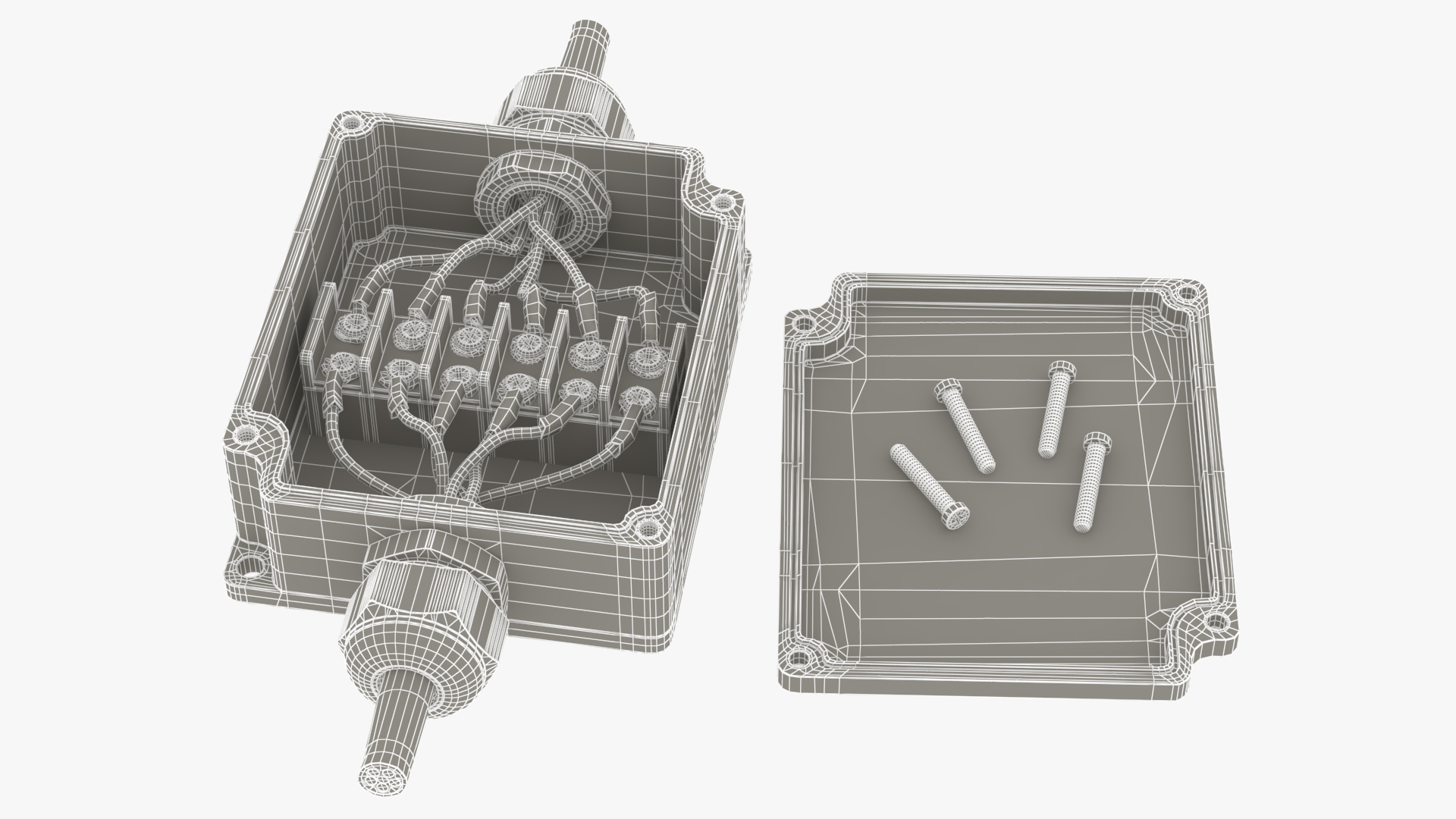 3D White Junction Box with 2 Wires