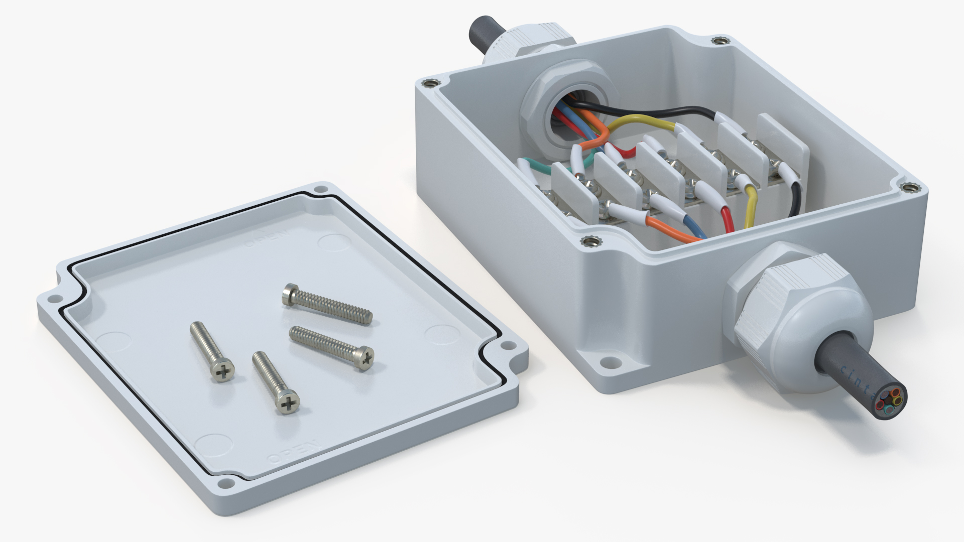 3D White Junction Box with 2 Wires