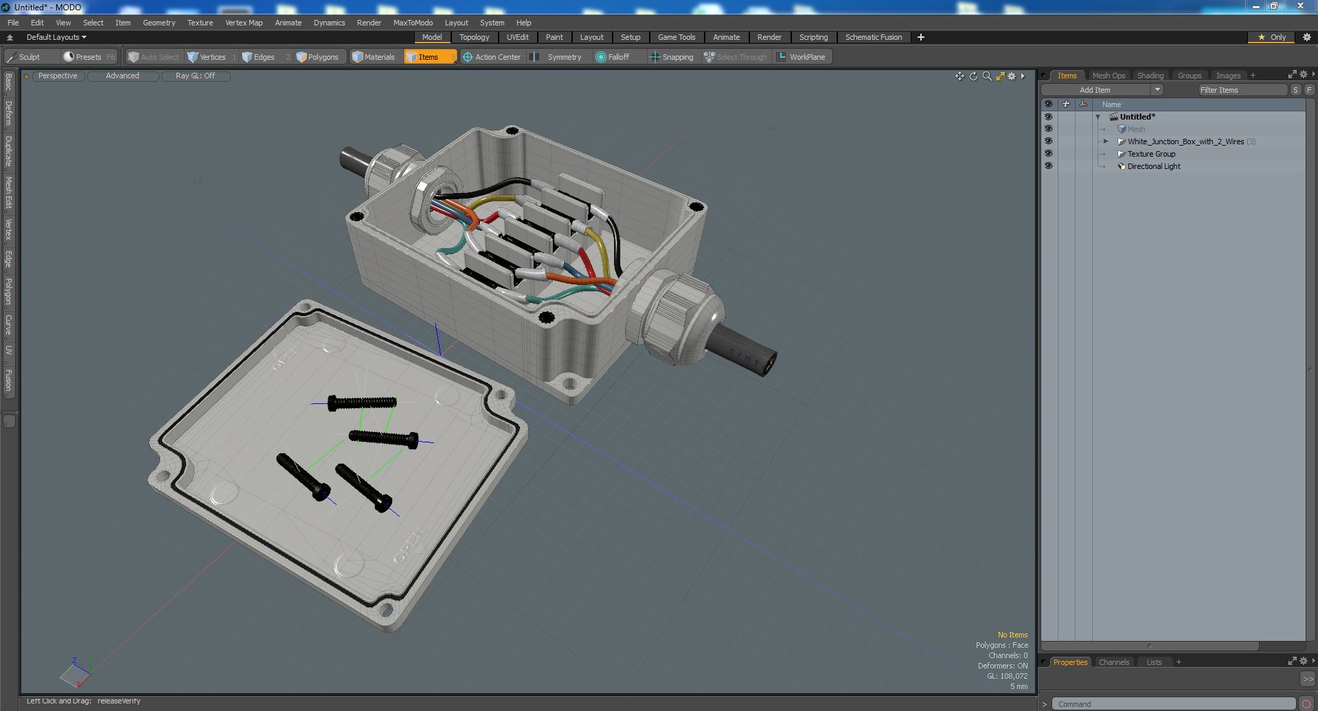 3D White Junction Box with 2 Wires