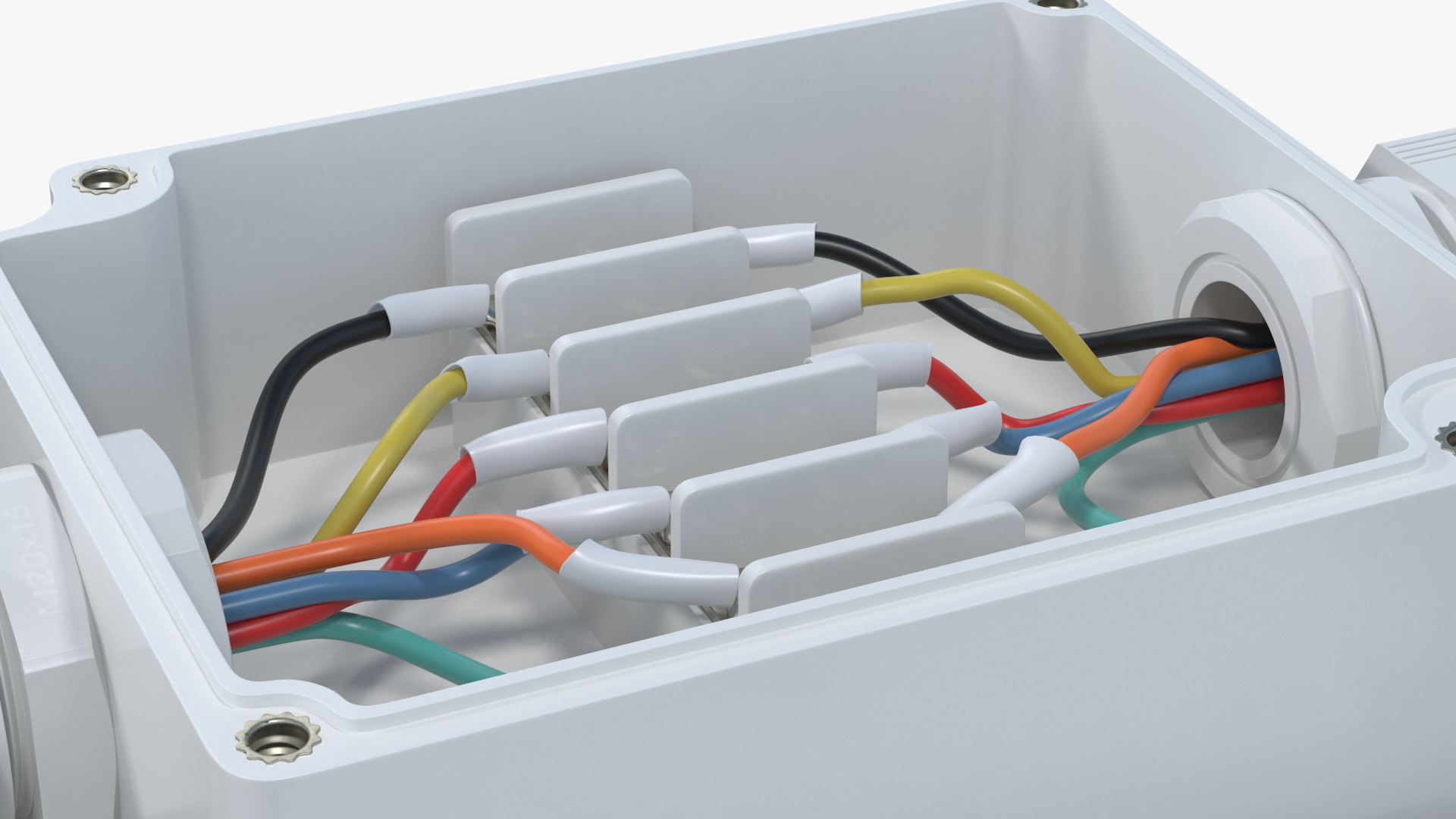 3D White Junction Box with 2 Wires