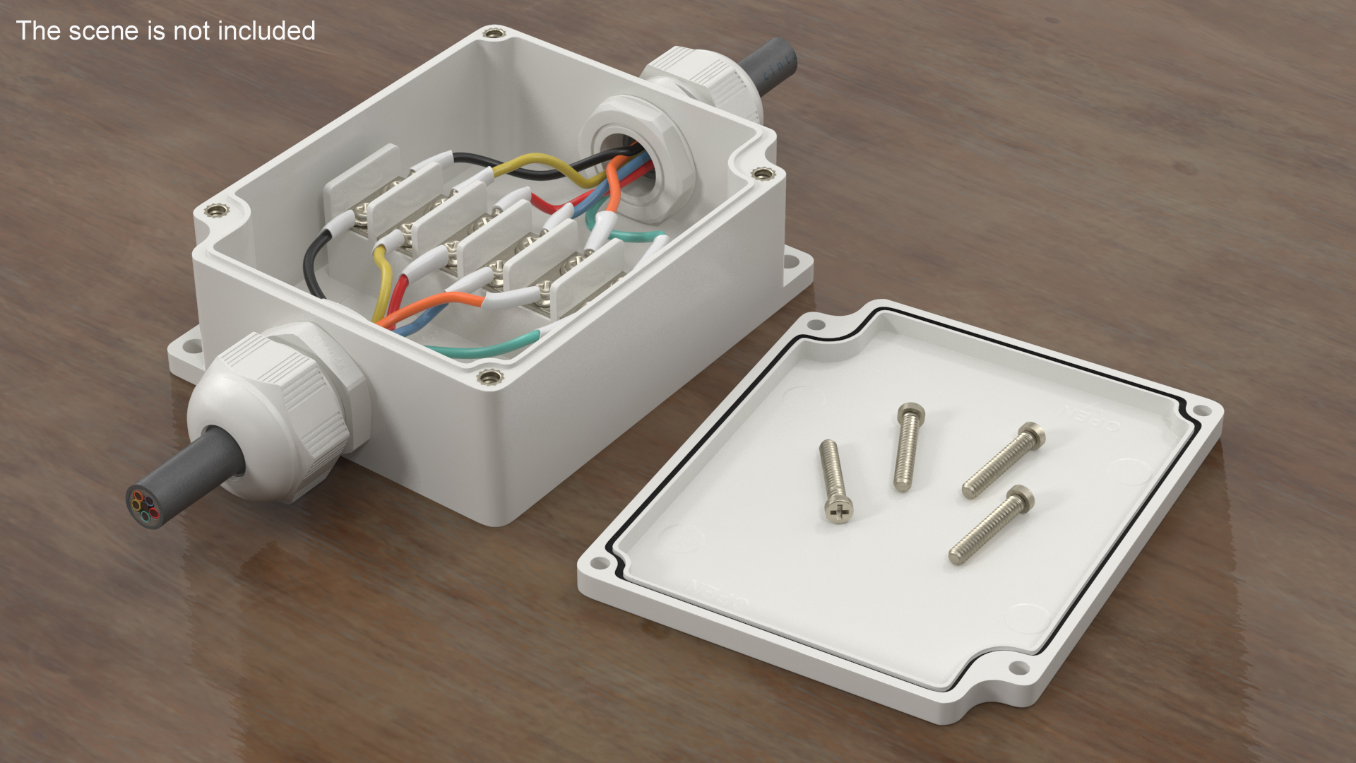 3D White Junction Box with 2 Wires