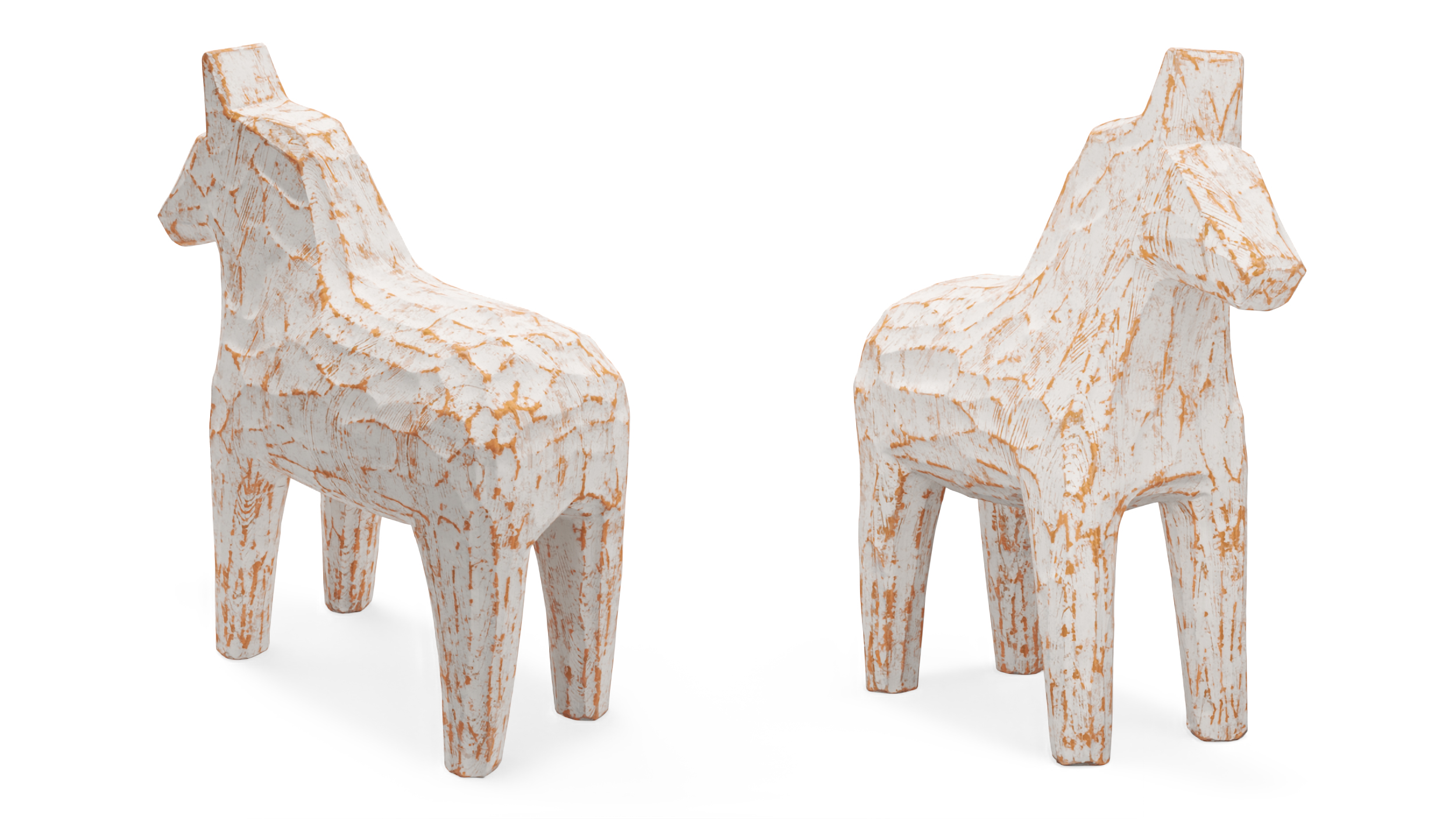 3D Distressed White Carved Wooden Horse Statue model