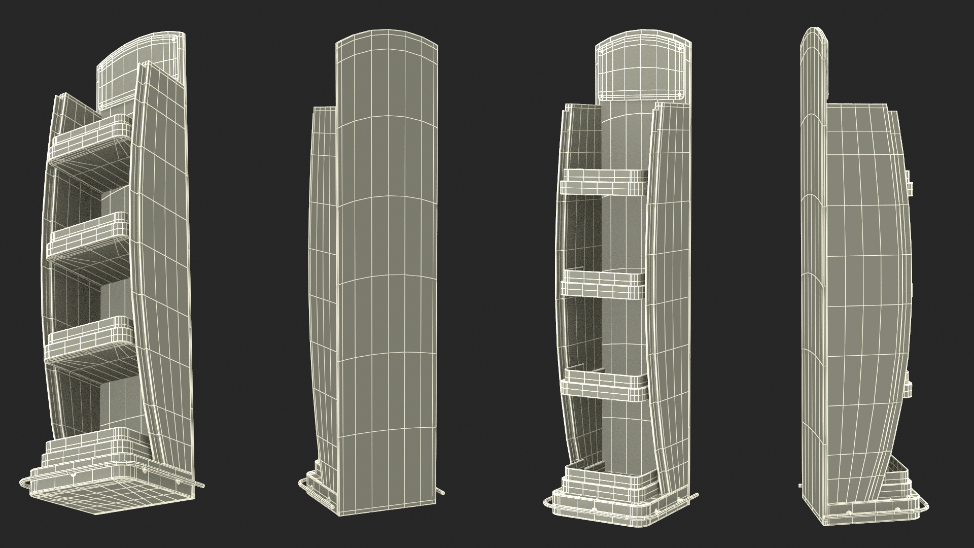 3D White Green Multi Shelf Display Rack