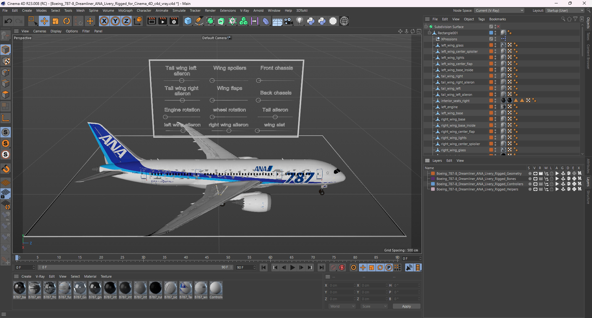 3D model Boeing 787-8 Dreamliner ANA Livery Rigged for Cinema 4D